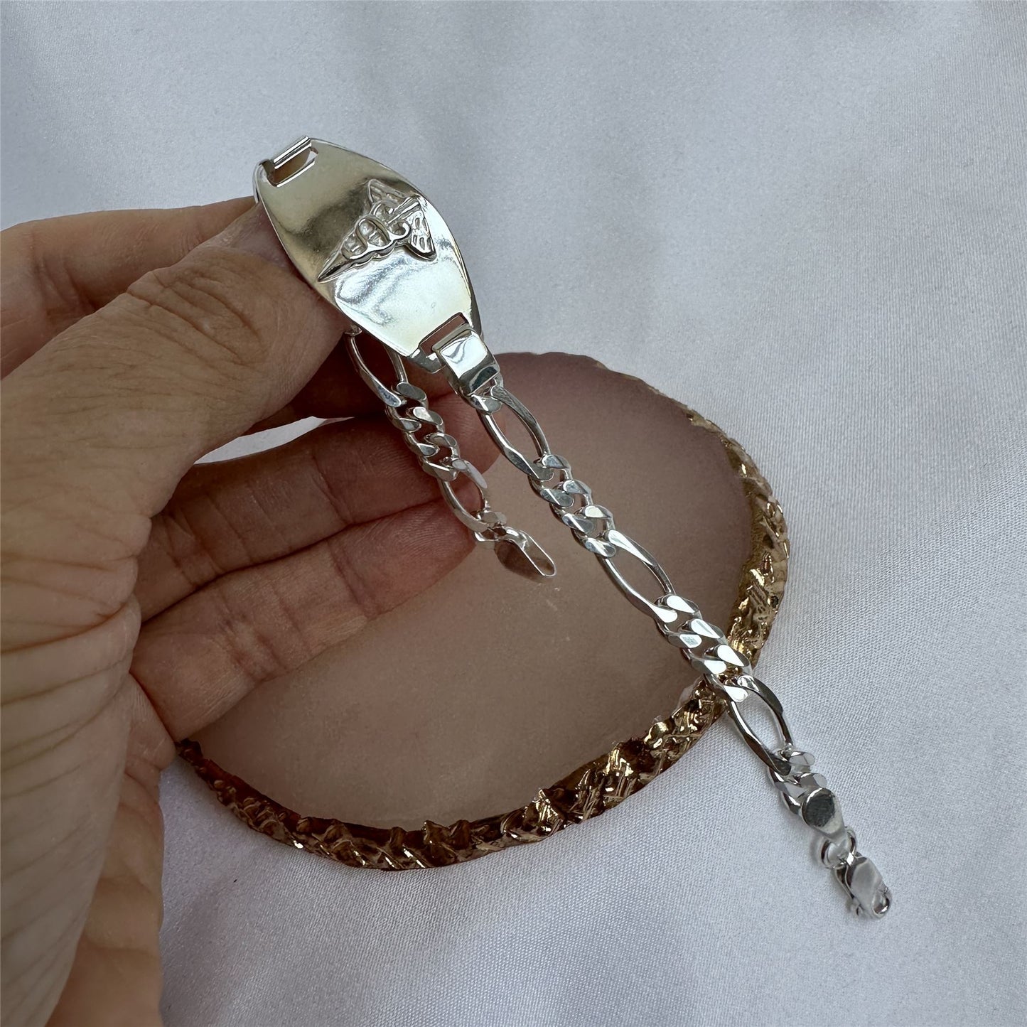 Sterlingsilber 6 mm Curb Herren-Armband mit Gravur für medizinische Notfälle 19 cm