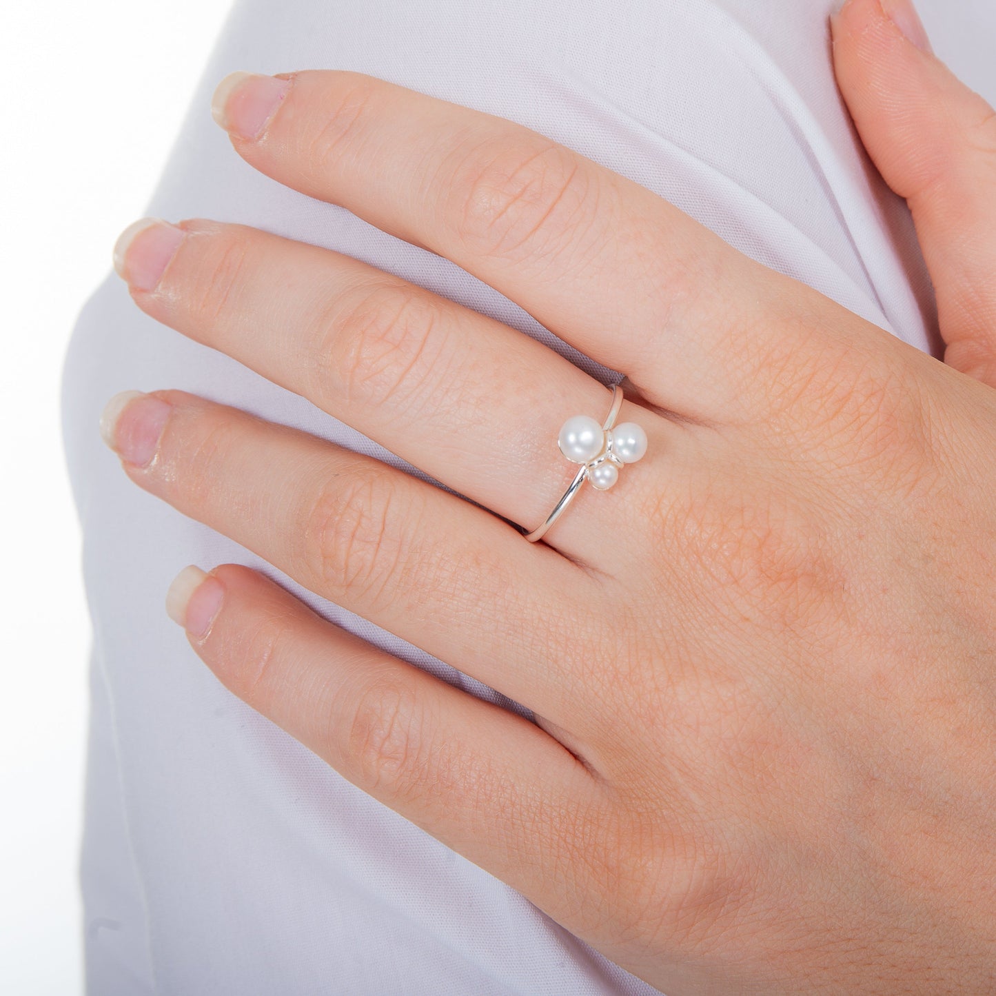 Sterlingsilber Größenverstellbar Dreifach Perle Ring