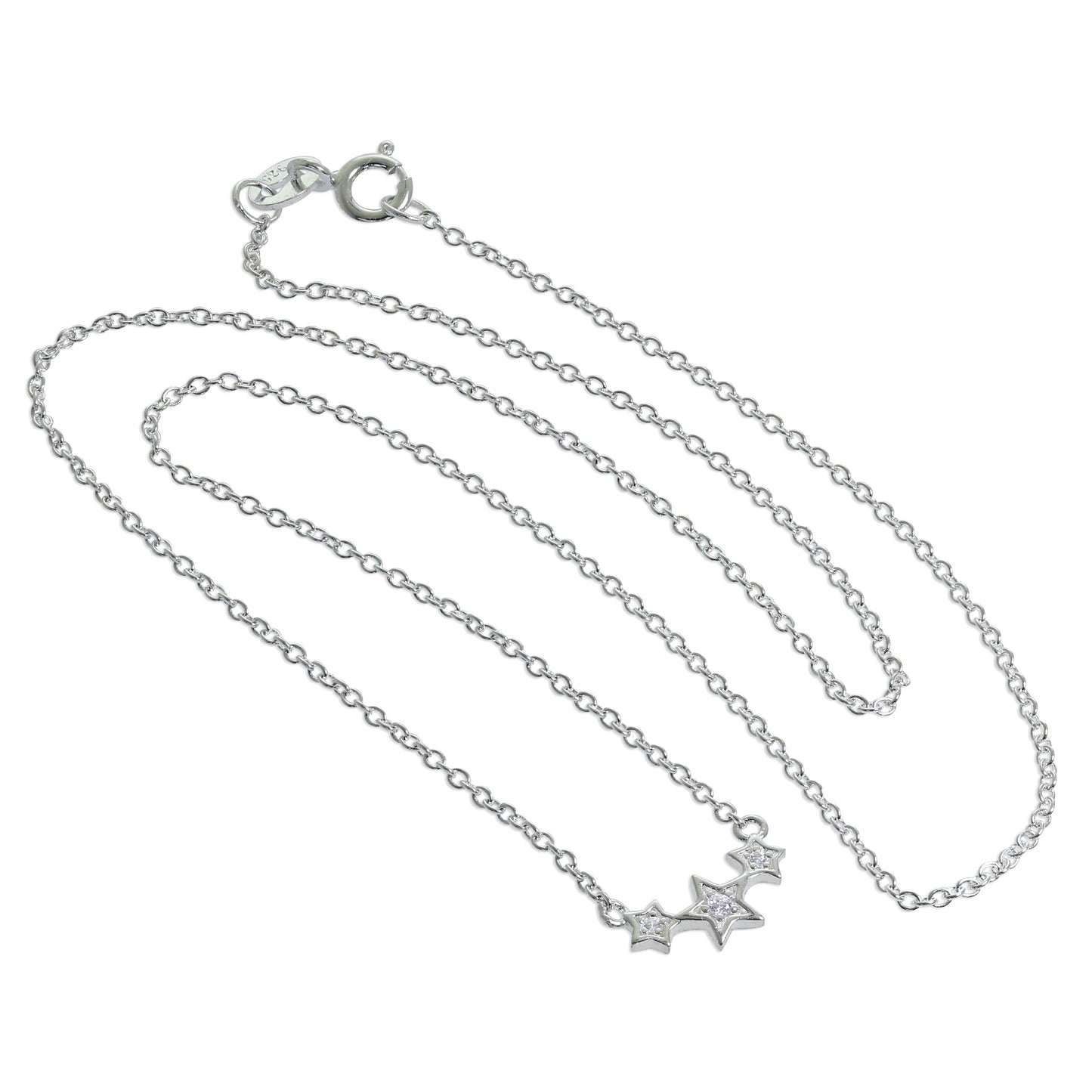 Sterlingsilber & CZ Kristall Dreifach Stern Halskette 40,5cm