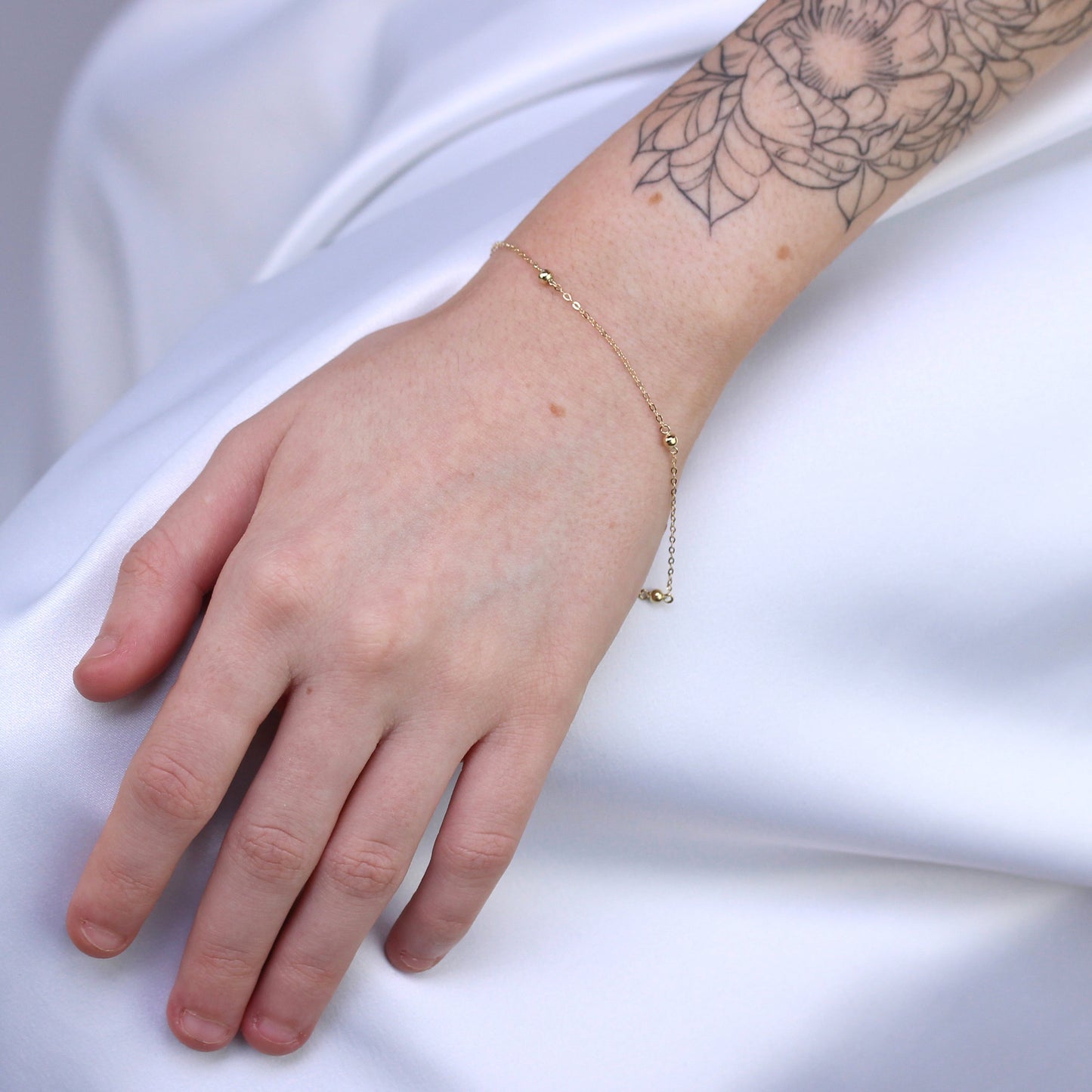 9 Karat Gold Gehämmert Spuren Pompon 18cm Verlängerungs Armband