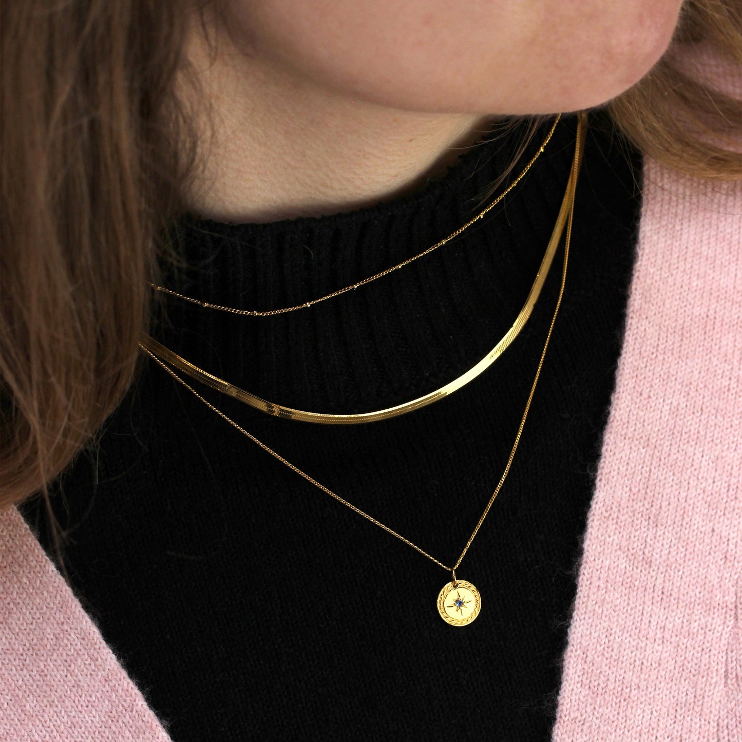 Gold-vergoldete Halskette mit Sternmedaillon aus Sterlingsilber 14-32 Zoll