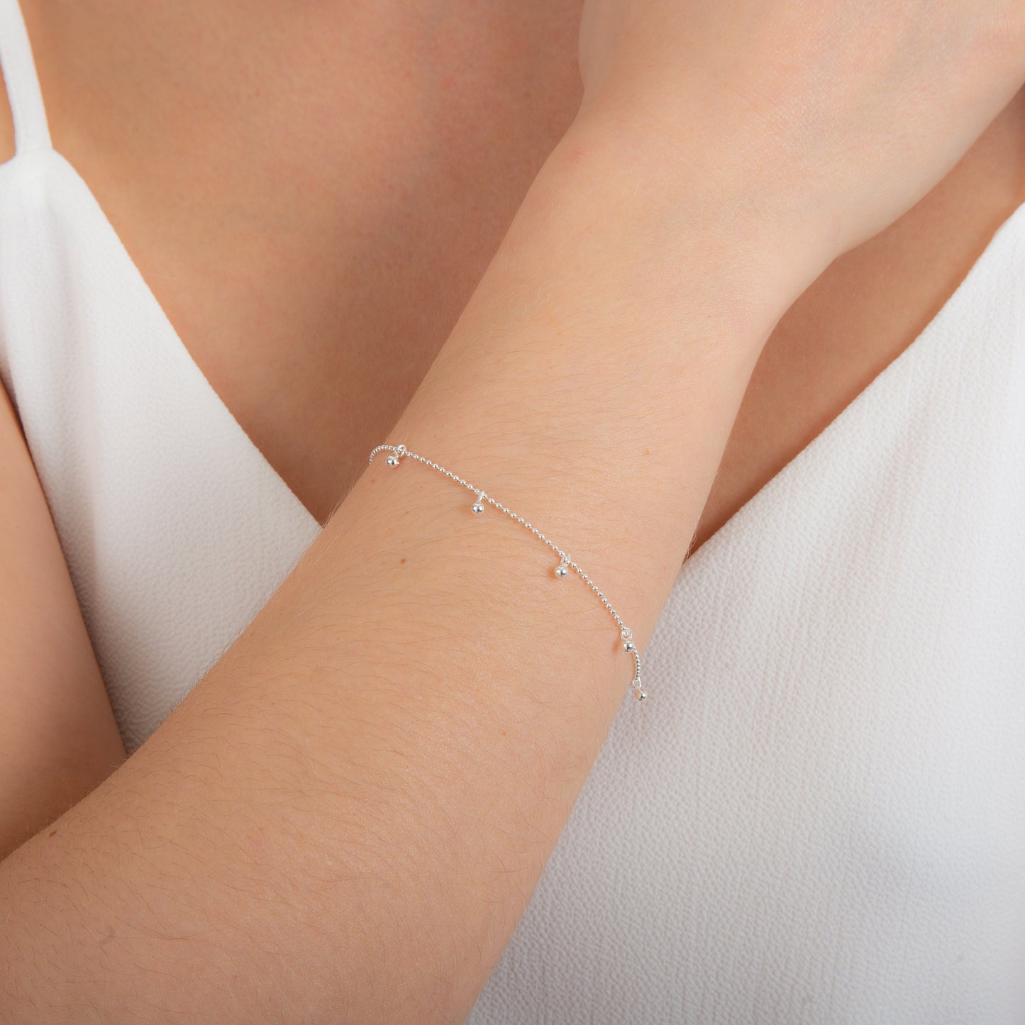 Sterlingsilber Mehrkugel Pompon Hänger Kügelchen Armband Einstellbar