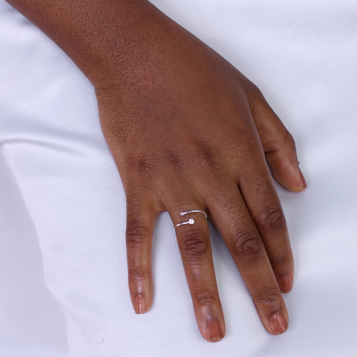 Sterlingsilber Rund Klar CZ Kristall & Kugel Minimalismus Offen Größenverstellbar Ring