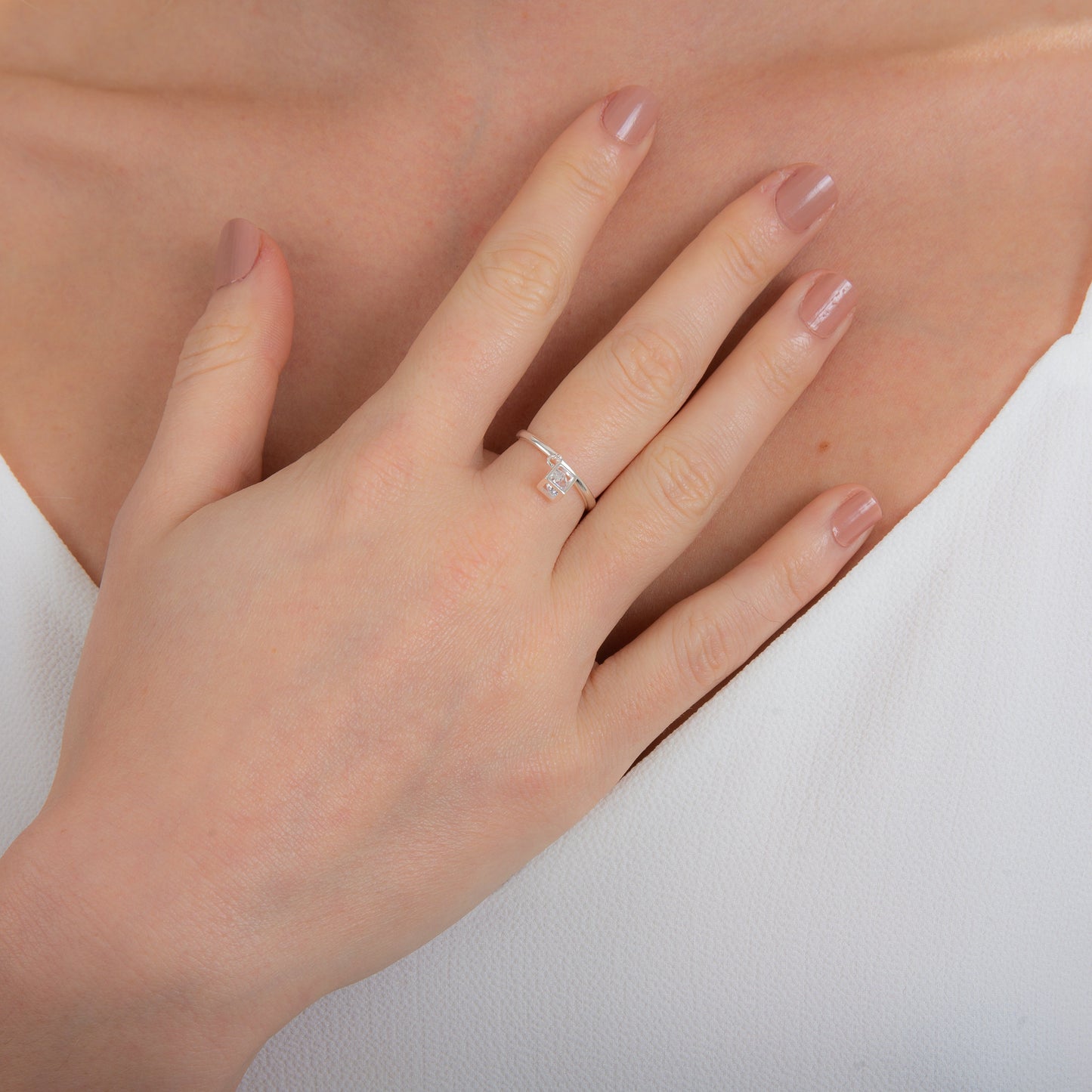 Sterlingsilber Viereck Würfel Hänge Baumel CZ Kristall Ring