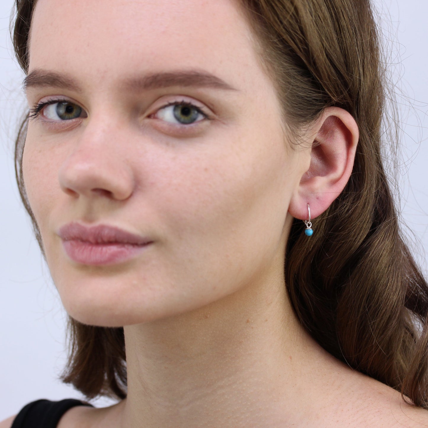 Sterlingsilber Türkis Imitat 11mm Anhänger Creolen Ohrringe