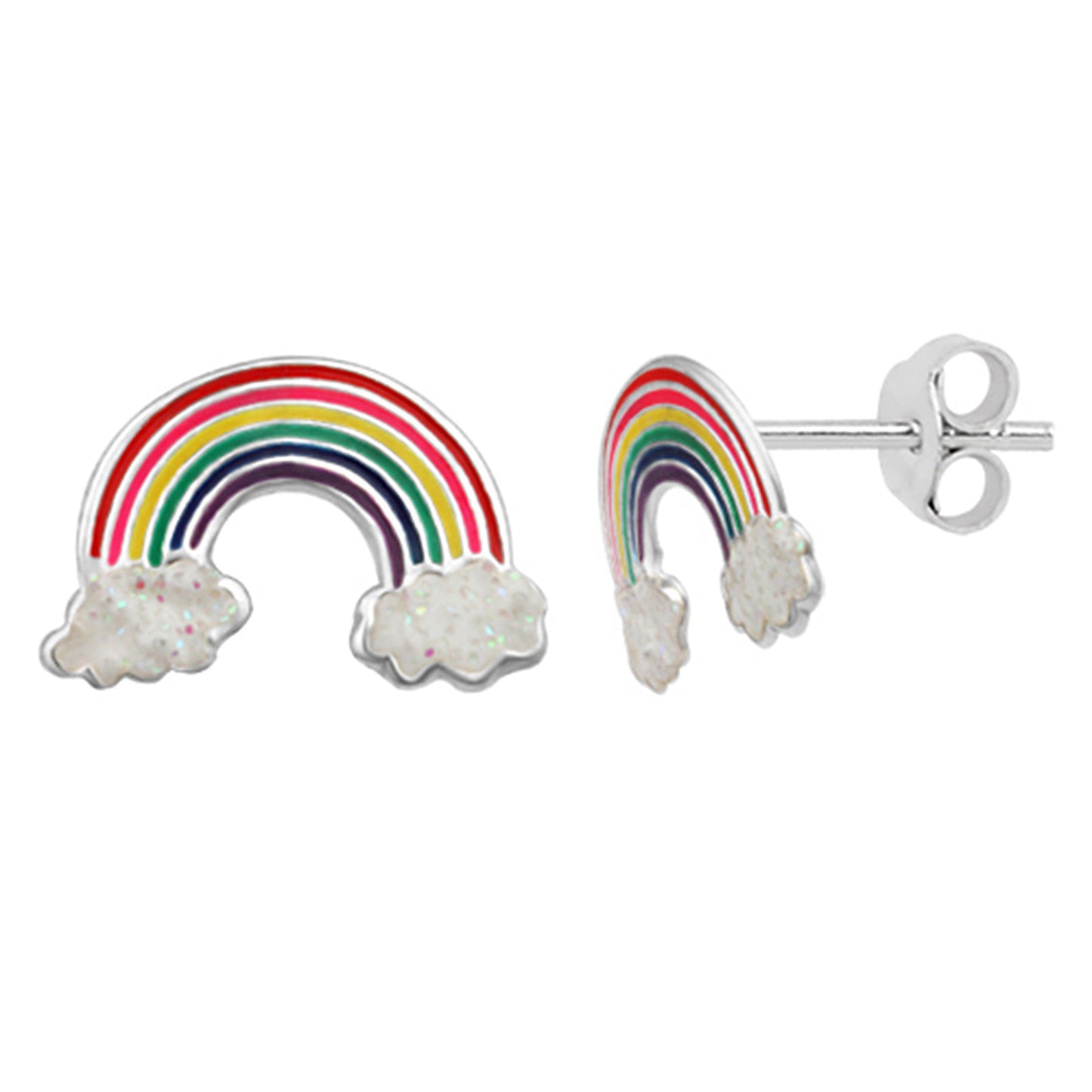 Sterlingsilber Regenbogen & Wolken - Glitzernd Emaille Ohrstecker
