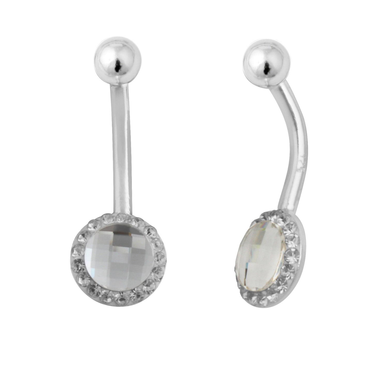 Sterlingsilber & Rund CZ Kristall Bauchnabel Stange