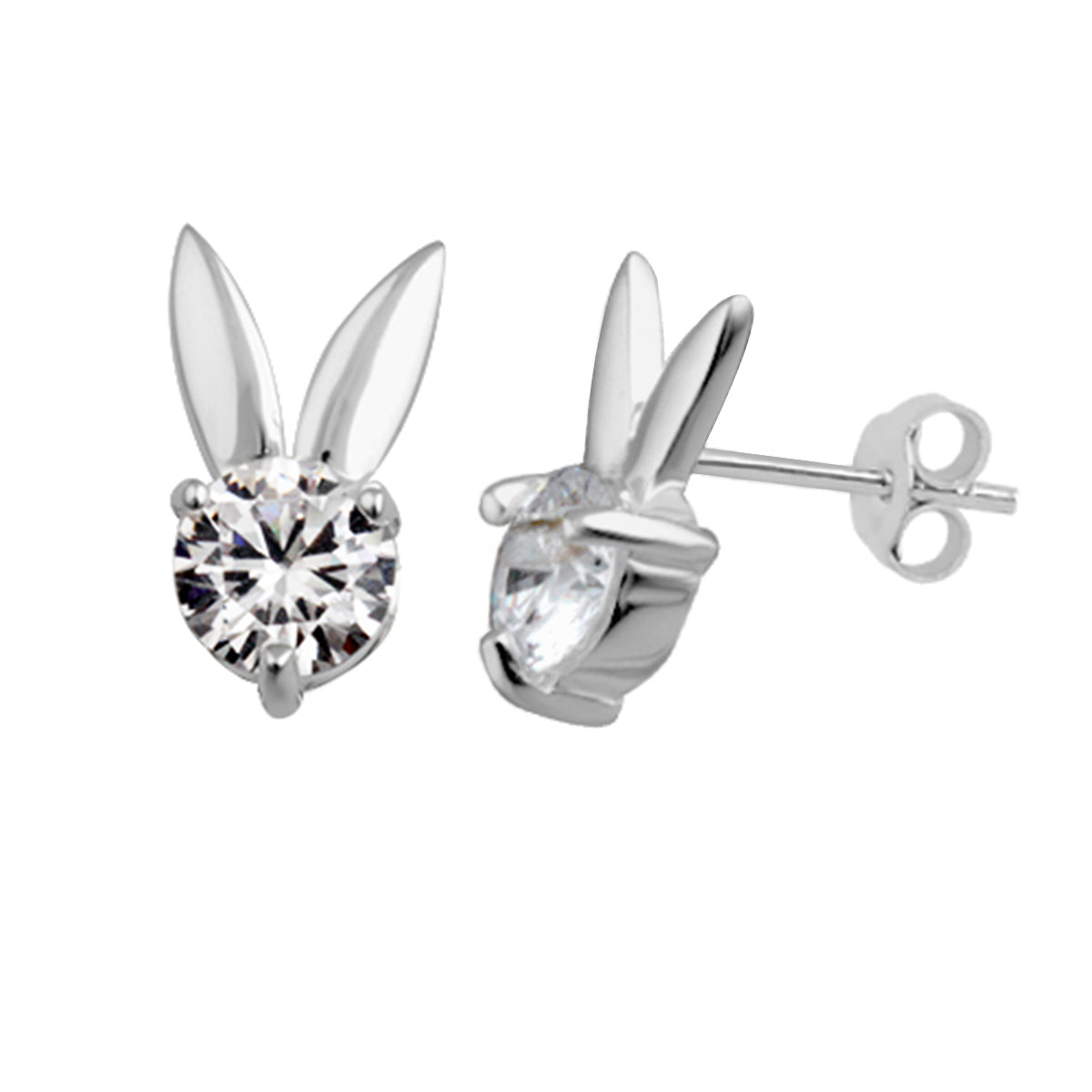 Sterlingsilber & CZ Kristall Hasenohren Ohrstecker