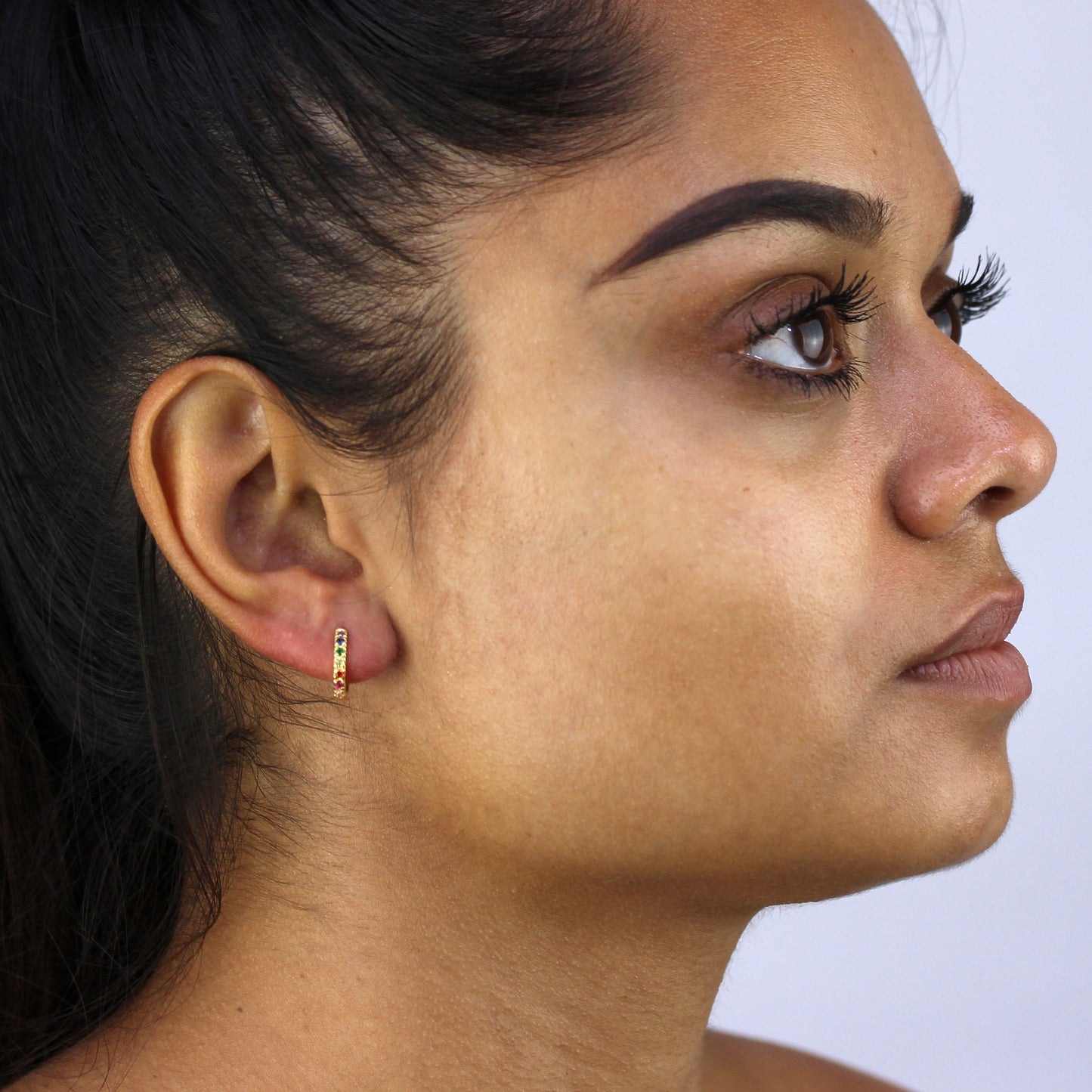 Vergoldet Sterlingsilber & Mehrfarbig CZ Kristall Creolen Ohrringe