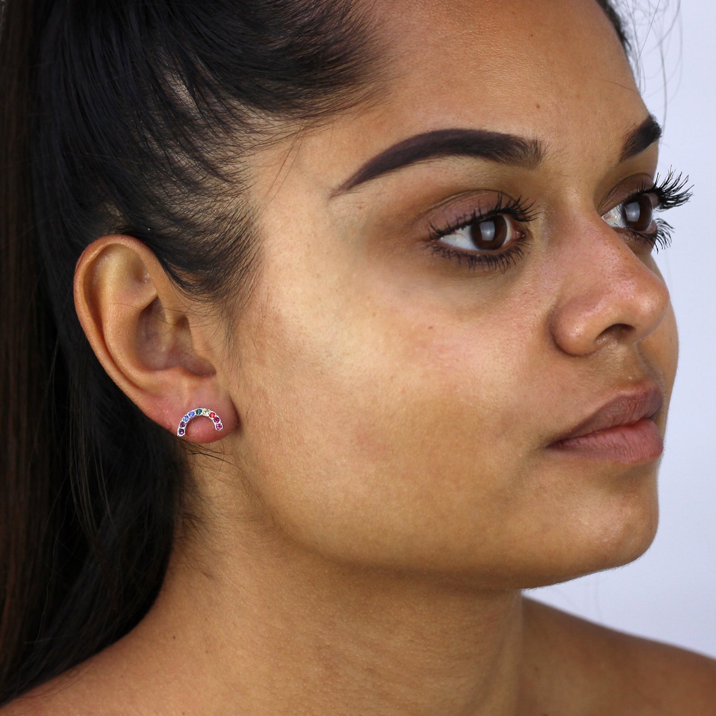 Sterlingsilber & CZ Kristall Regenbogen Ohrstecker