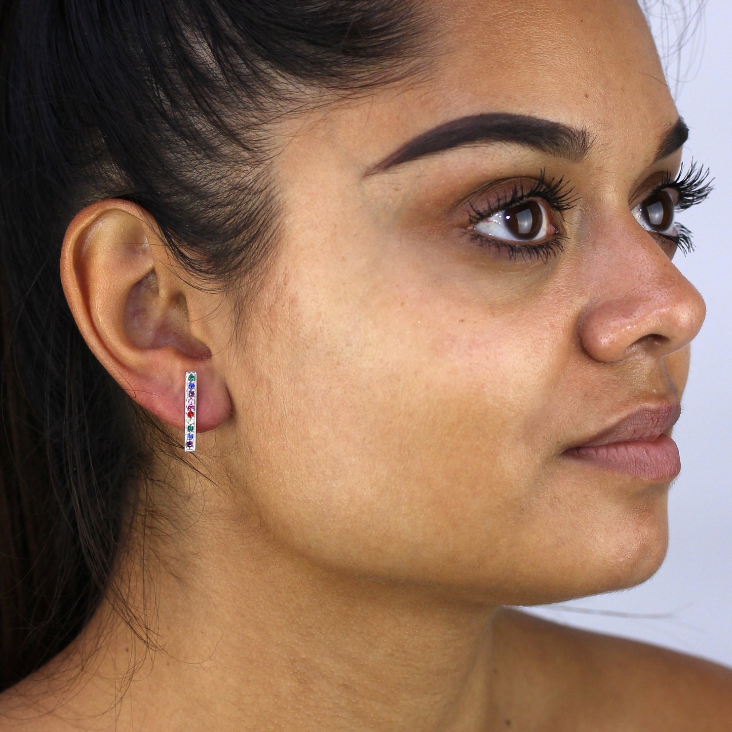 Sterlingsilber & Regenbogen CZ Kristall Stab Ohrstecker