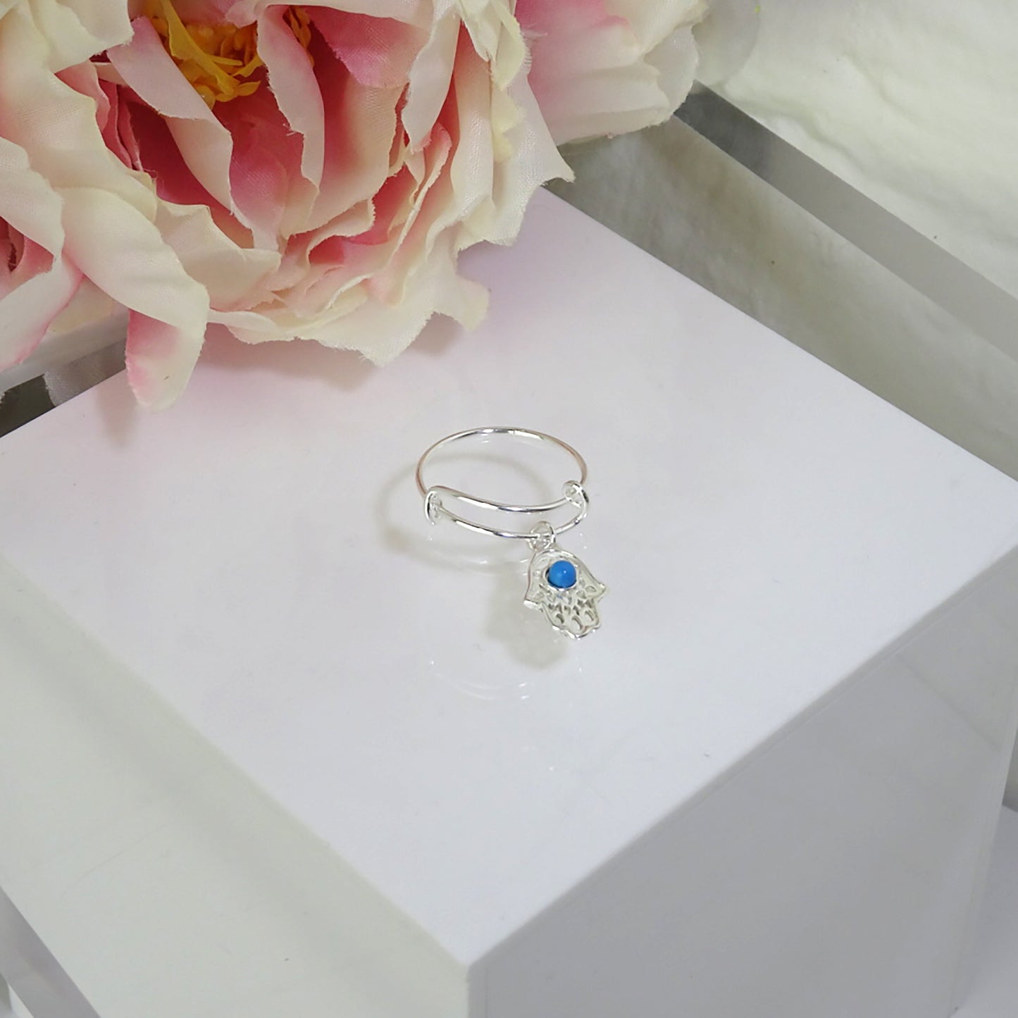 Sterlingsilber Hamsa Hand Ring Größenverstellbar