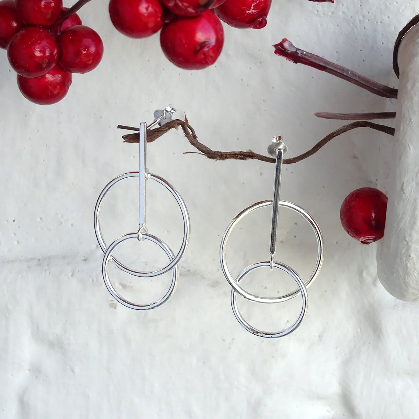 Sterlingsilber Doppel Kreis Stange Ohrstecker