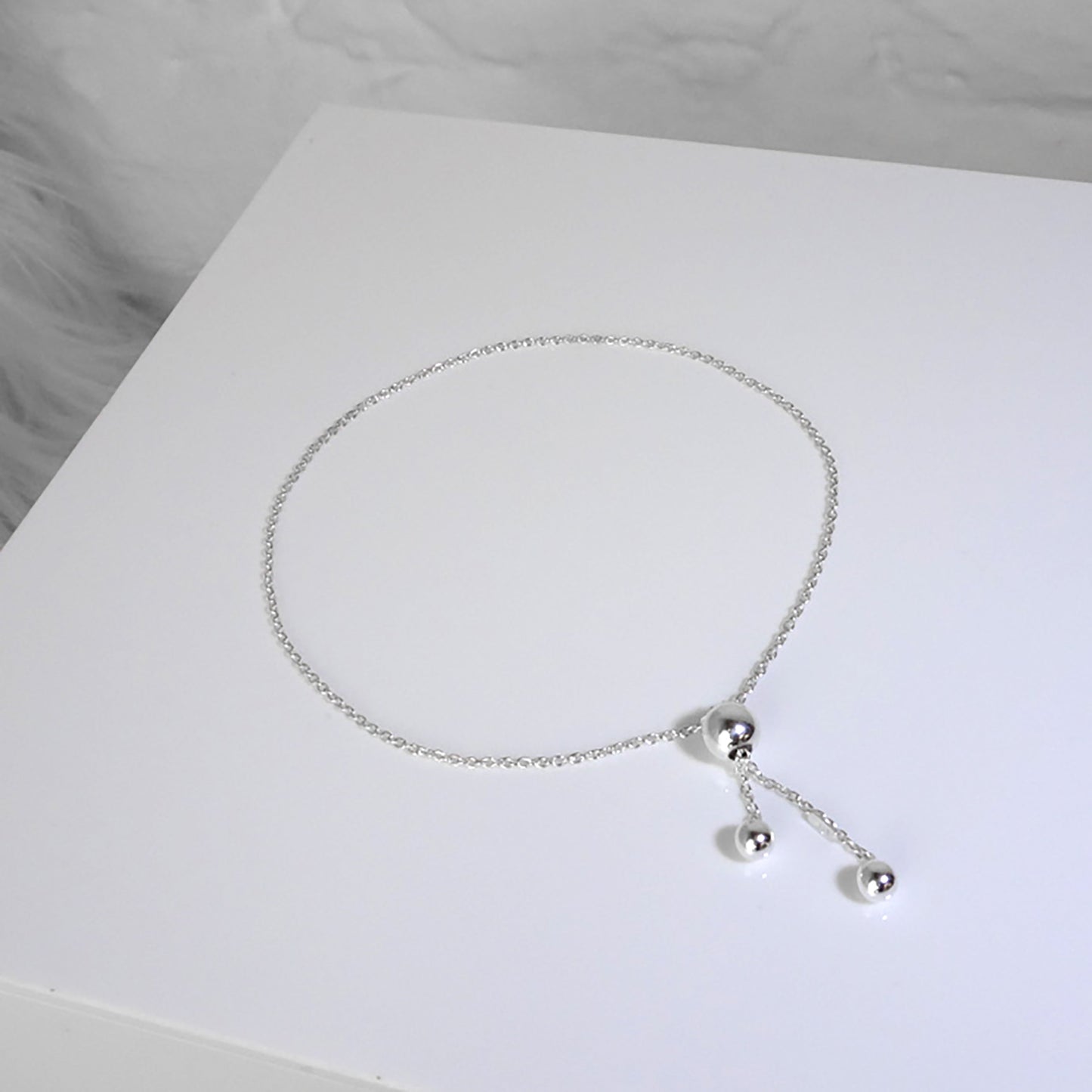 Sterlingsilber Fein Kette Armband Einstellbar Schiebekugel