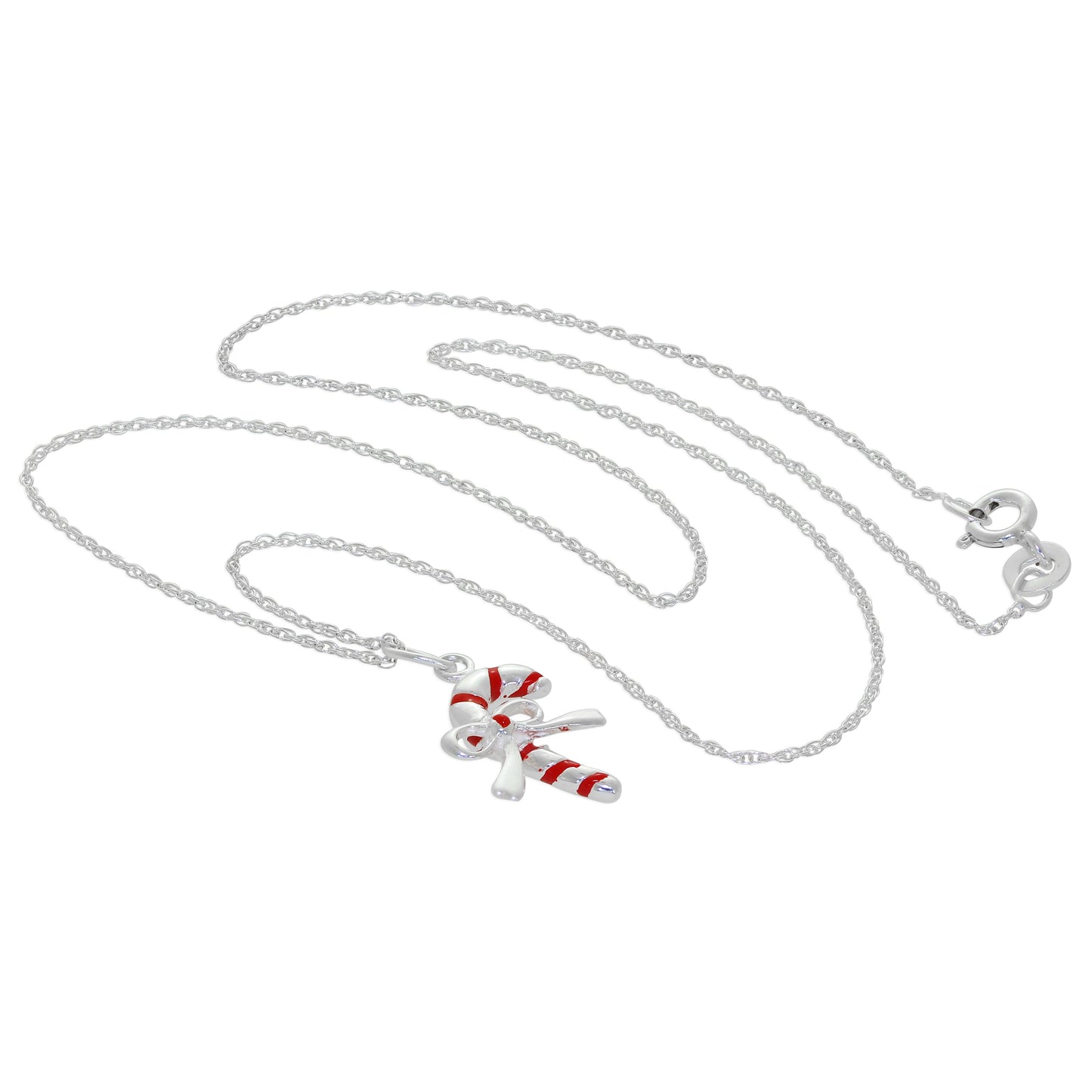 Halskette aus Sterlingsilber mit roter Emaille und Zuckerstangen-Schleife – 14–24 Zoll