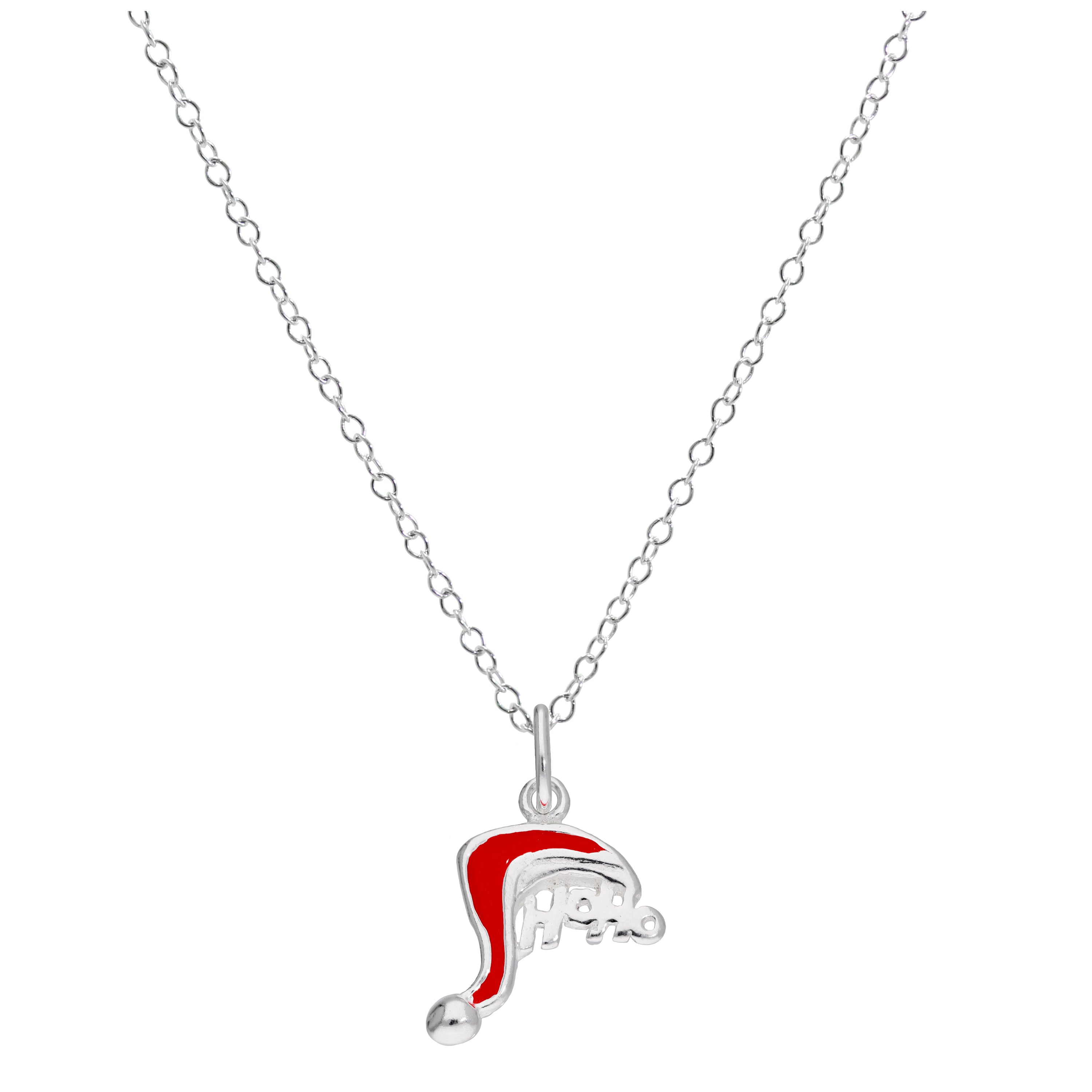Sterling Silver Enamel Christmas Present Necklace - 16 - 32 Inches