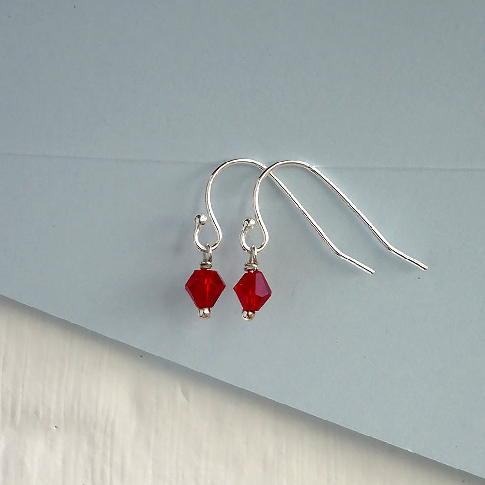 Sterlingsilber & Rot CZ Kristall Anhänger Baumel Ohrringe