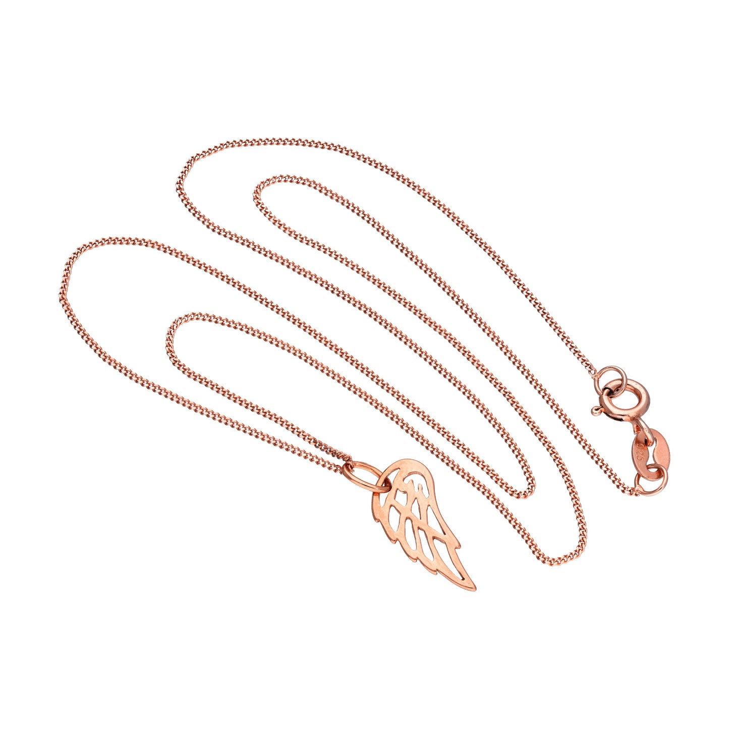 Roségold-vergoldete Halskette aus Sterlingsilber mit offenen Engelsflügeln 14–32 Zoll