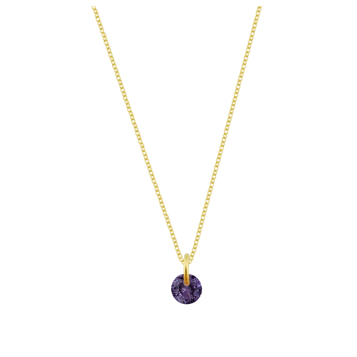 Vergoldete Halskette aus Sterlingsilber mit 4 mm großen Amethyst-Zirkonia – 16-22 Zoll