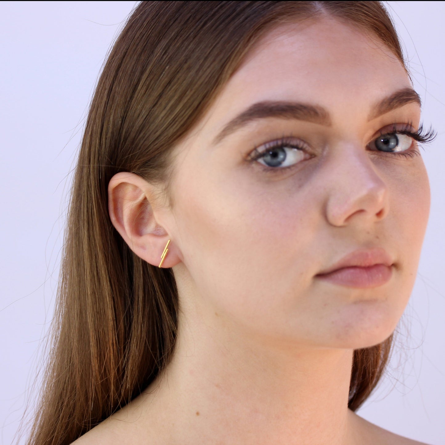 Vergoldet Sterlingsilber Doppel Stab Ohrstecker