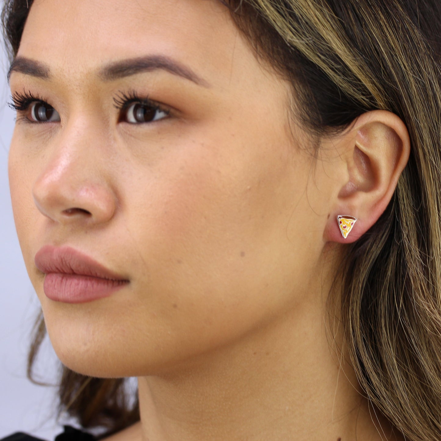 Sterlingsilber Emaille Pizza Ohrstecker