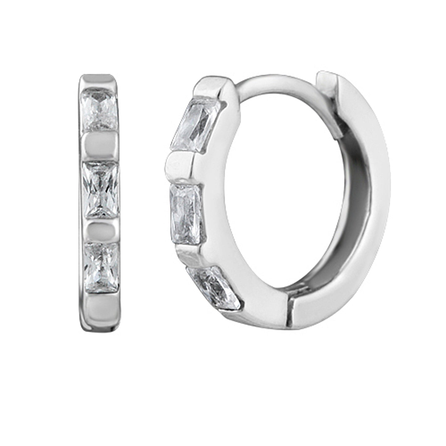 Sterlingsilber Klar CZ Baguetteschliff 12mm Klappcreolen Ohrringe