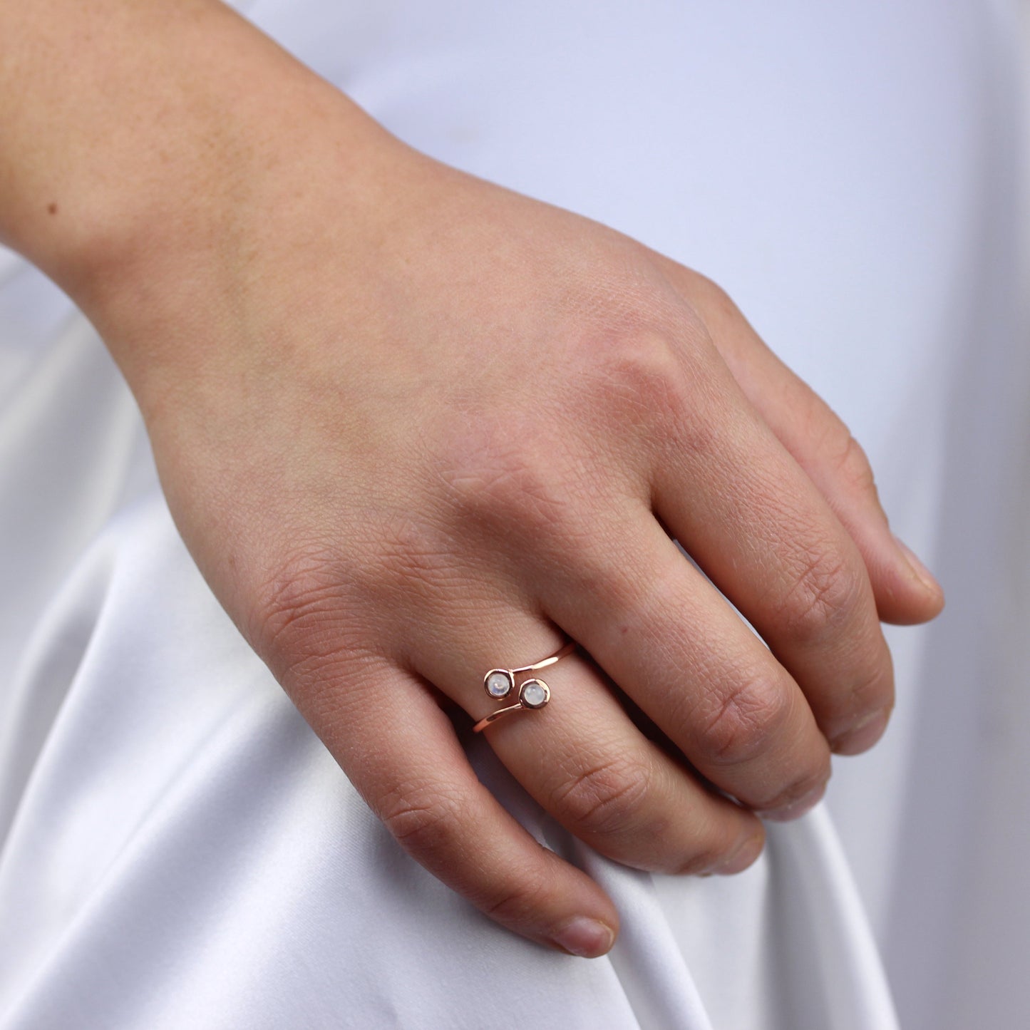 Rosévergoldet Sterlingsilber & Mondstein Verstellbar Ring