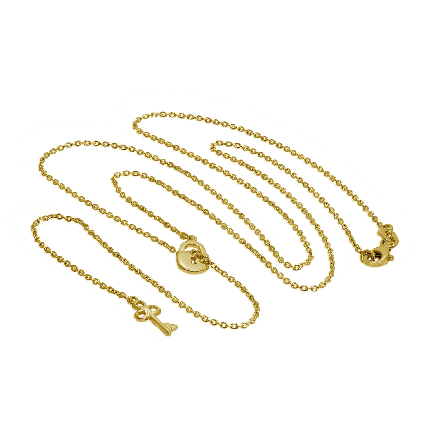 Vergoldet Sterlingsilber Schlüssel Vorhängeschloss Hänge Halskette