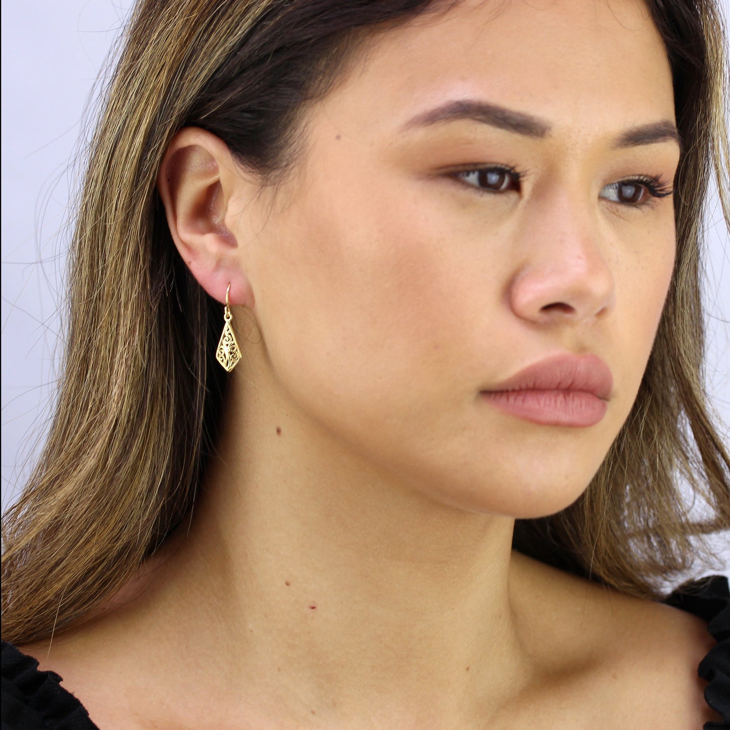 Vergoldet Sterlingsilber Filigran Blatt Baumel Ohrringe