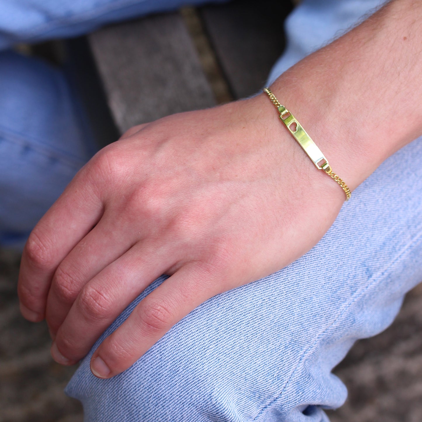 Vergoldet Sterlingsilber Gravierbar Namensschild Armband 19cm