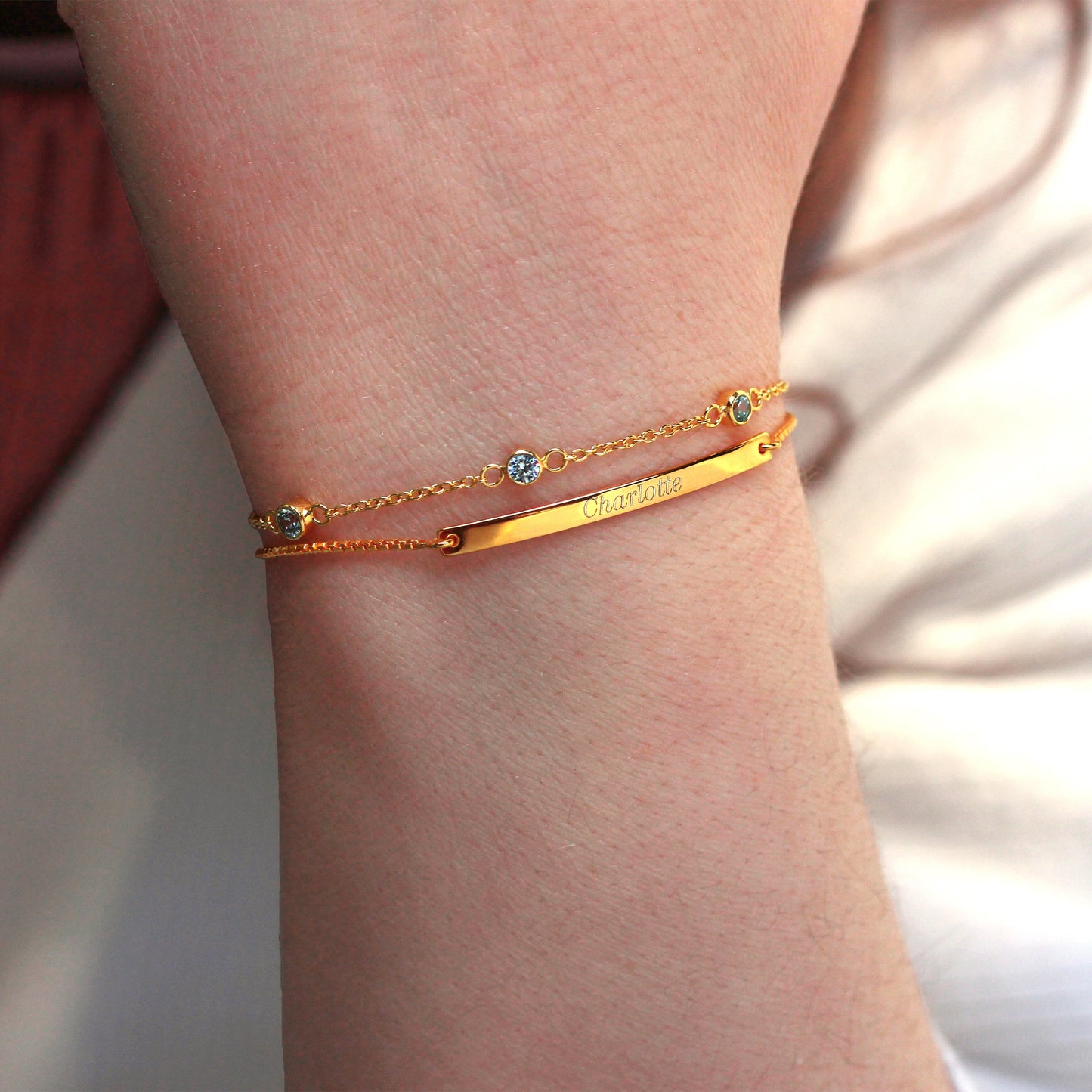 Vergoldet Sterlingsilber Aquamarin CZ Verstellbar Armband