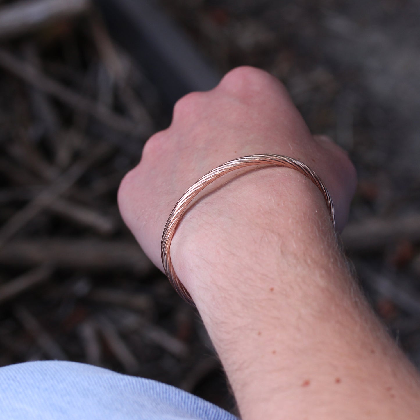 Rose Gold Plated Sterling Silver Twisted Gents Torque Bangle
