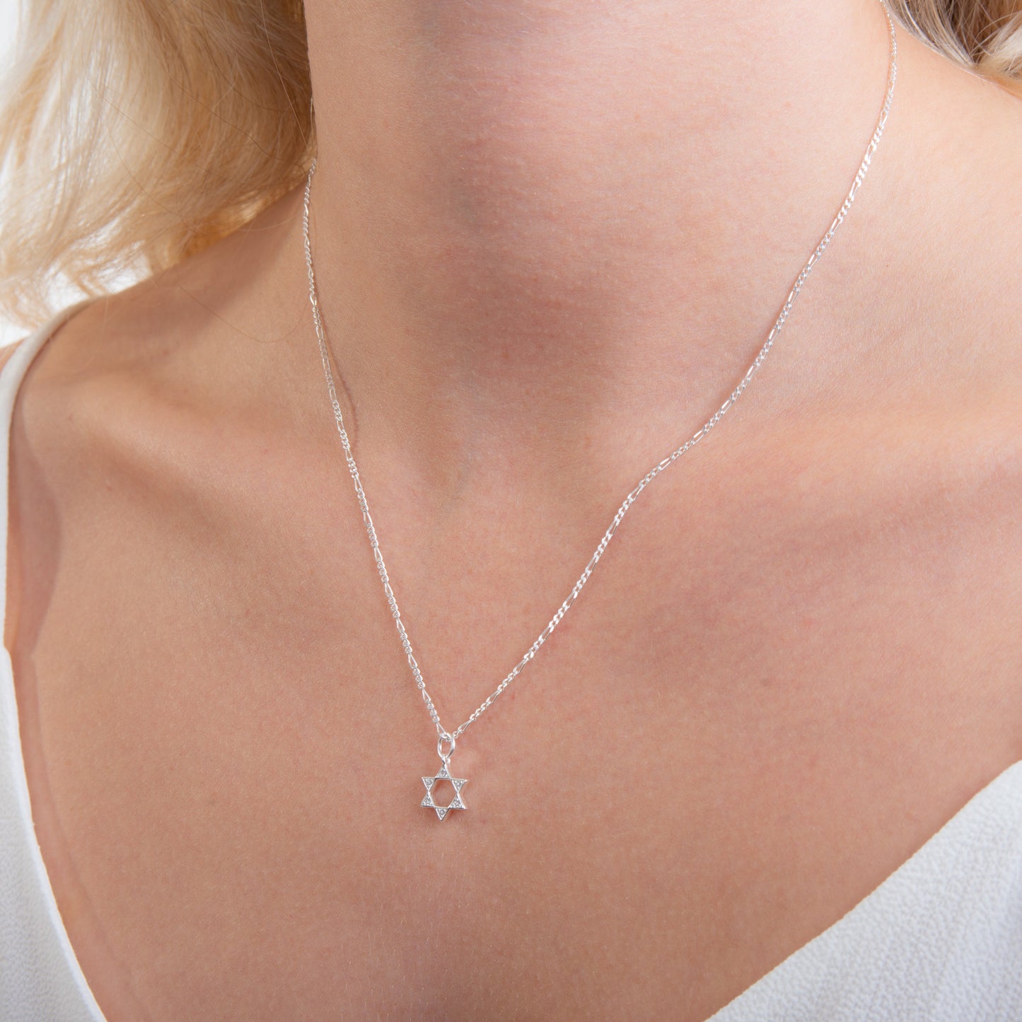 Halskette aus Sterlingsilber und Zirkonia mit Davidstern 14–32 Zoll