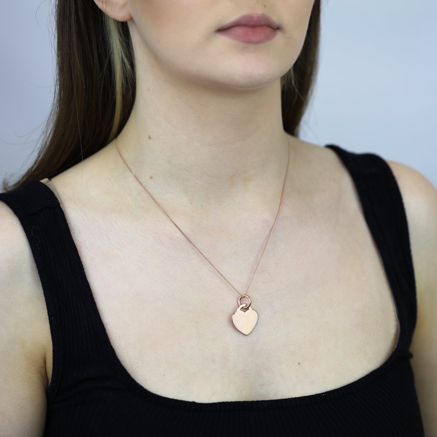 Große roségold-beschichtete Halskette aus Sterlingsilber mit gravierbarem Herz