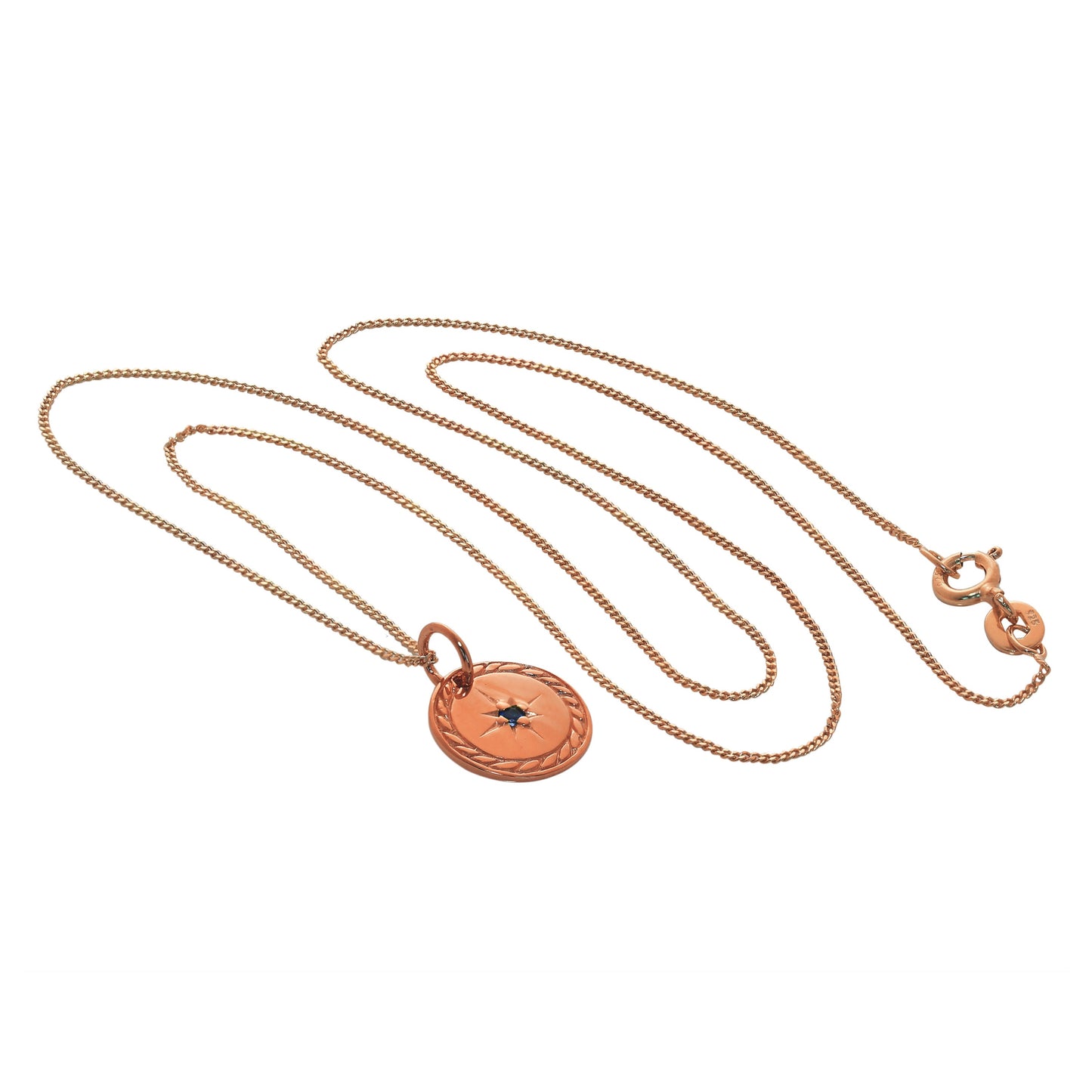 Roségold-veredelte Halskette mit Stern-Medaillon aus Sterlingsilber 14-32„