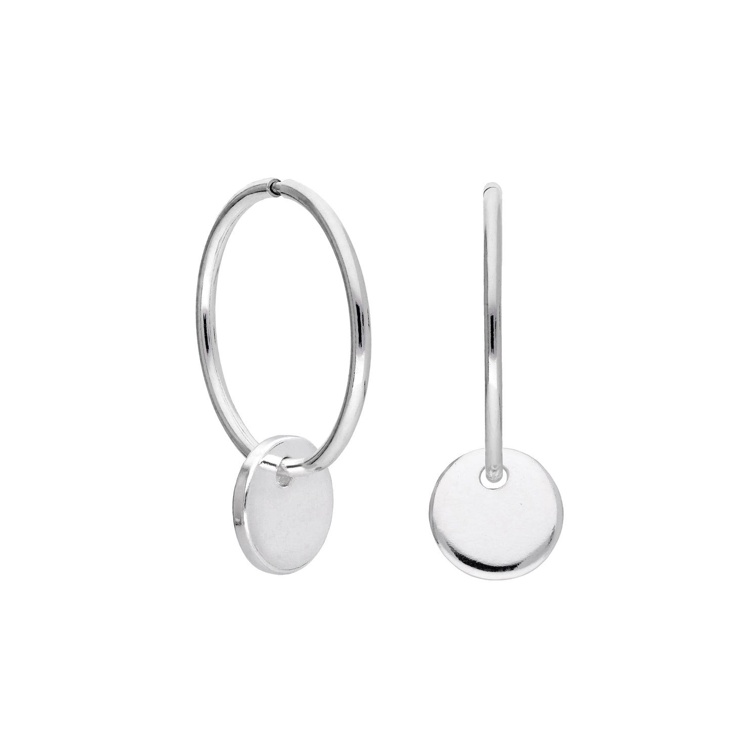 Sterling Silber Runde Scheibe Charm Hoop Ohrringe 10 - 22mm