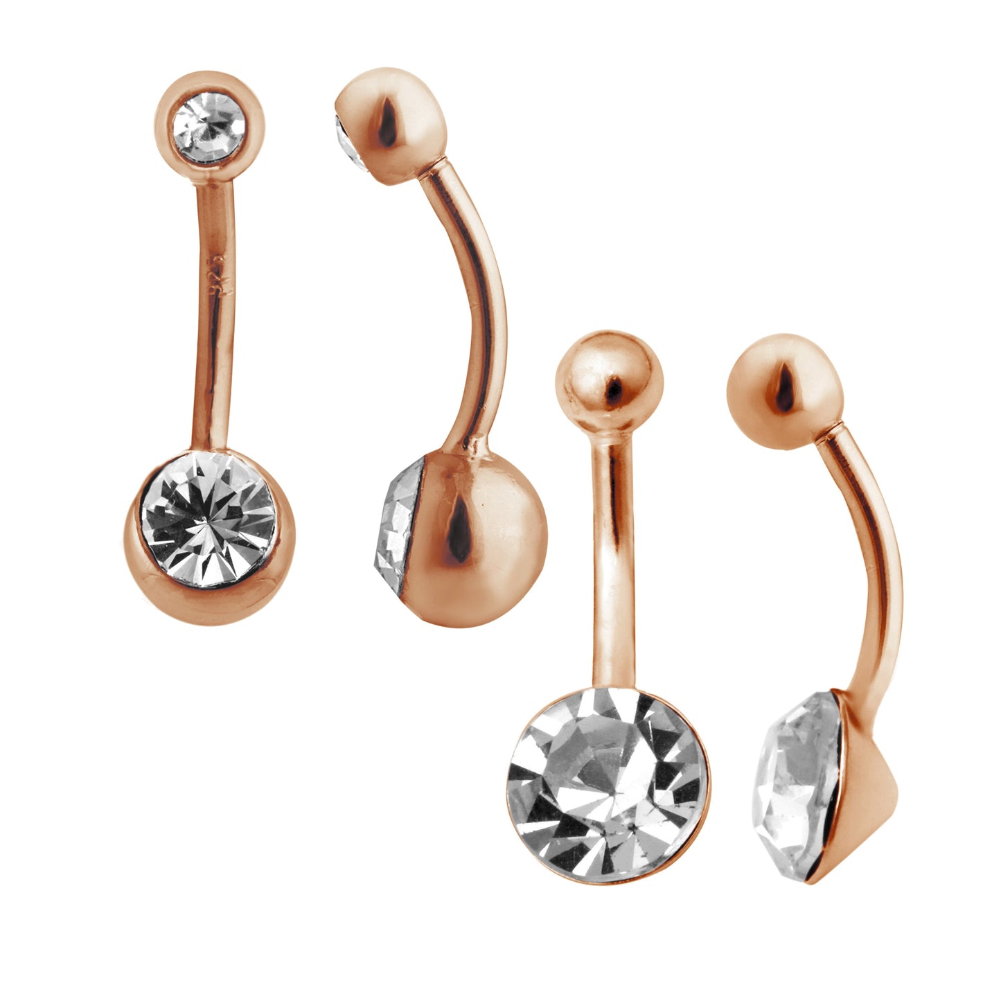 Rosévergoldet Sterlingsilber & CZ Bauchnabelstangen - 2er - Pack