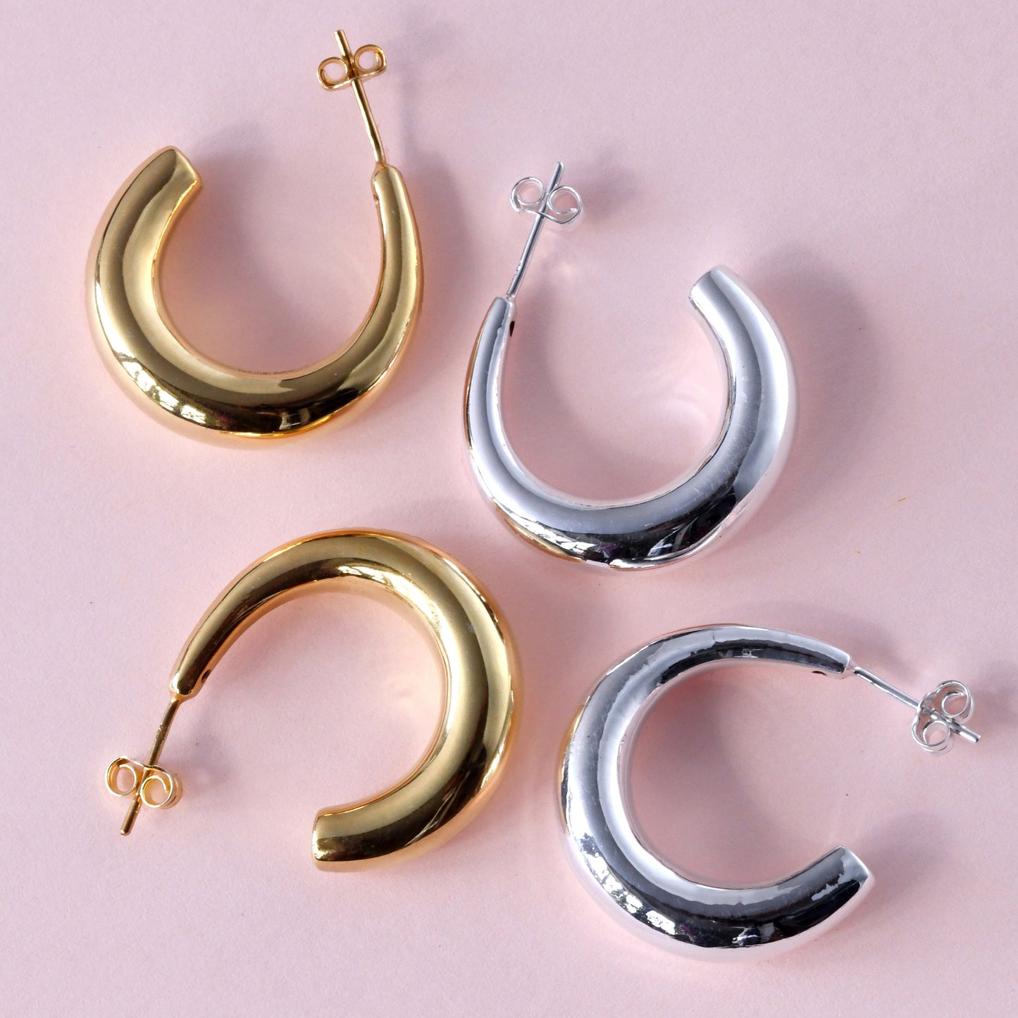 Vergoldet Sterlingsilber Klobig Offen Creolen Hänge Ohrstecker