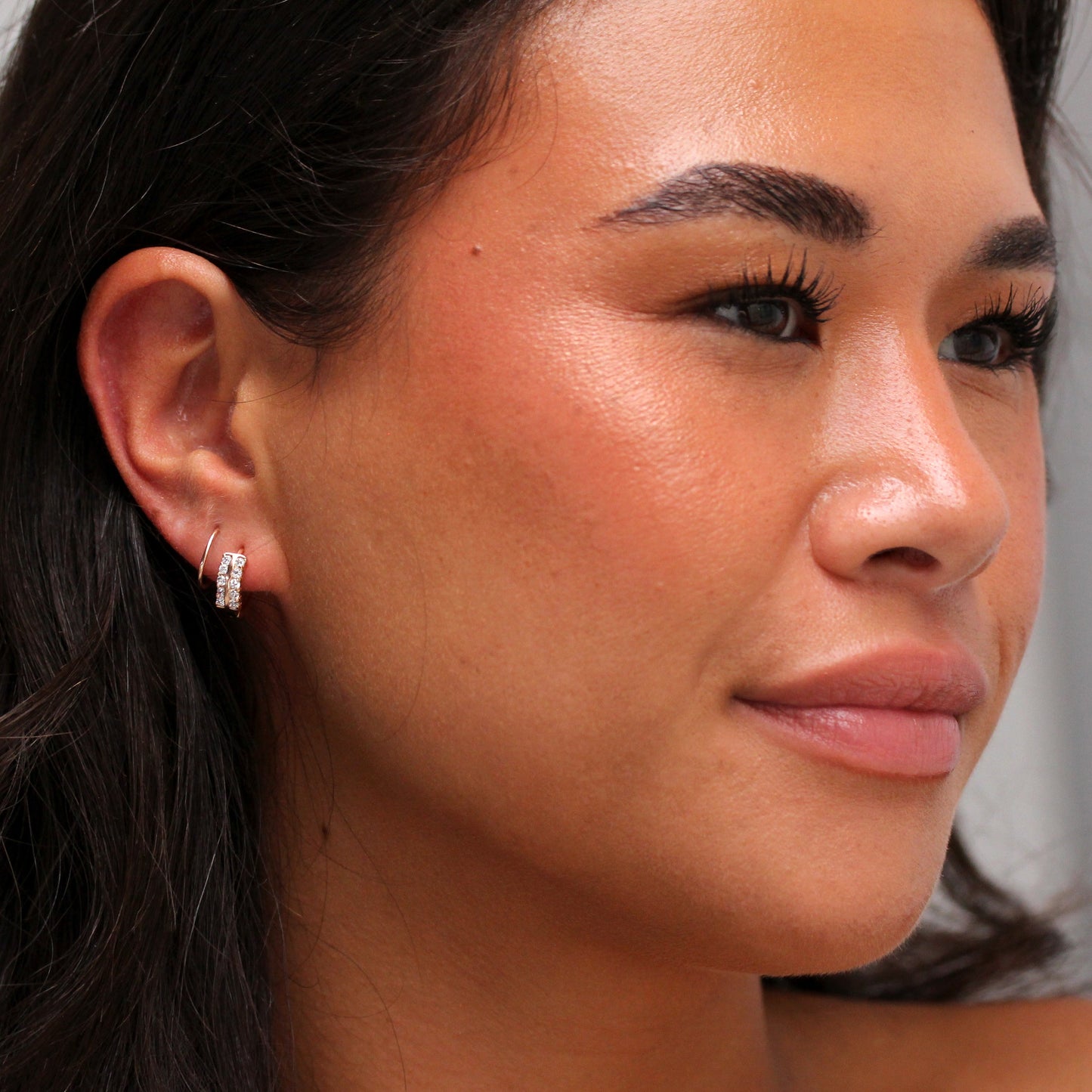 Rosévergoldet Sterlingsilber Doppel CZ Klappcreolen Ohrringe