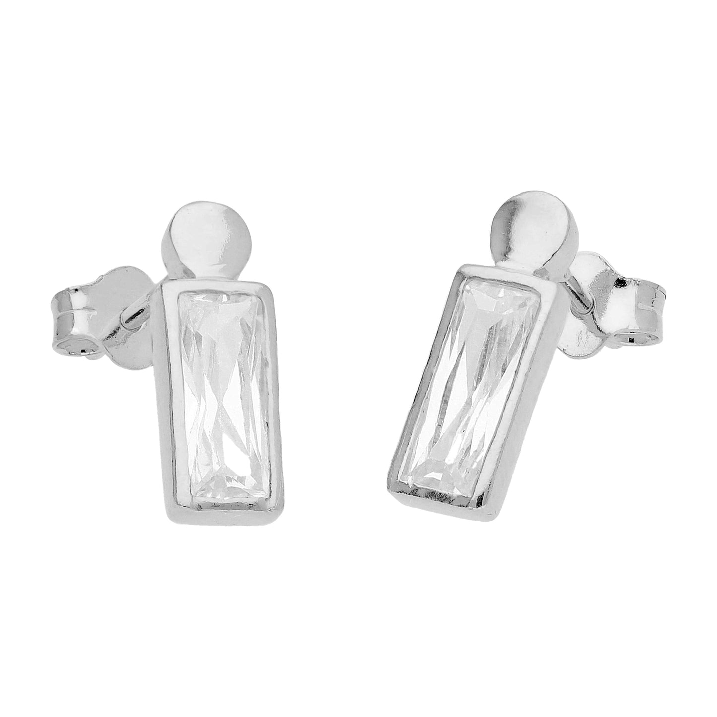 Sterlingsilber Pompon Kügelchen Baguetteschliff CZ Ohrstecker