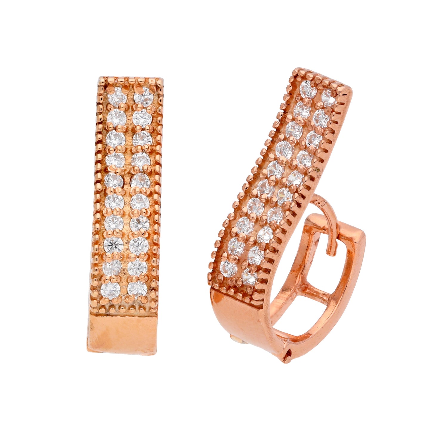 Rose vergoldetes Sterling Silber CZ Kleid Huggie Hoop Ohrringe