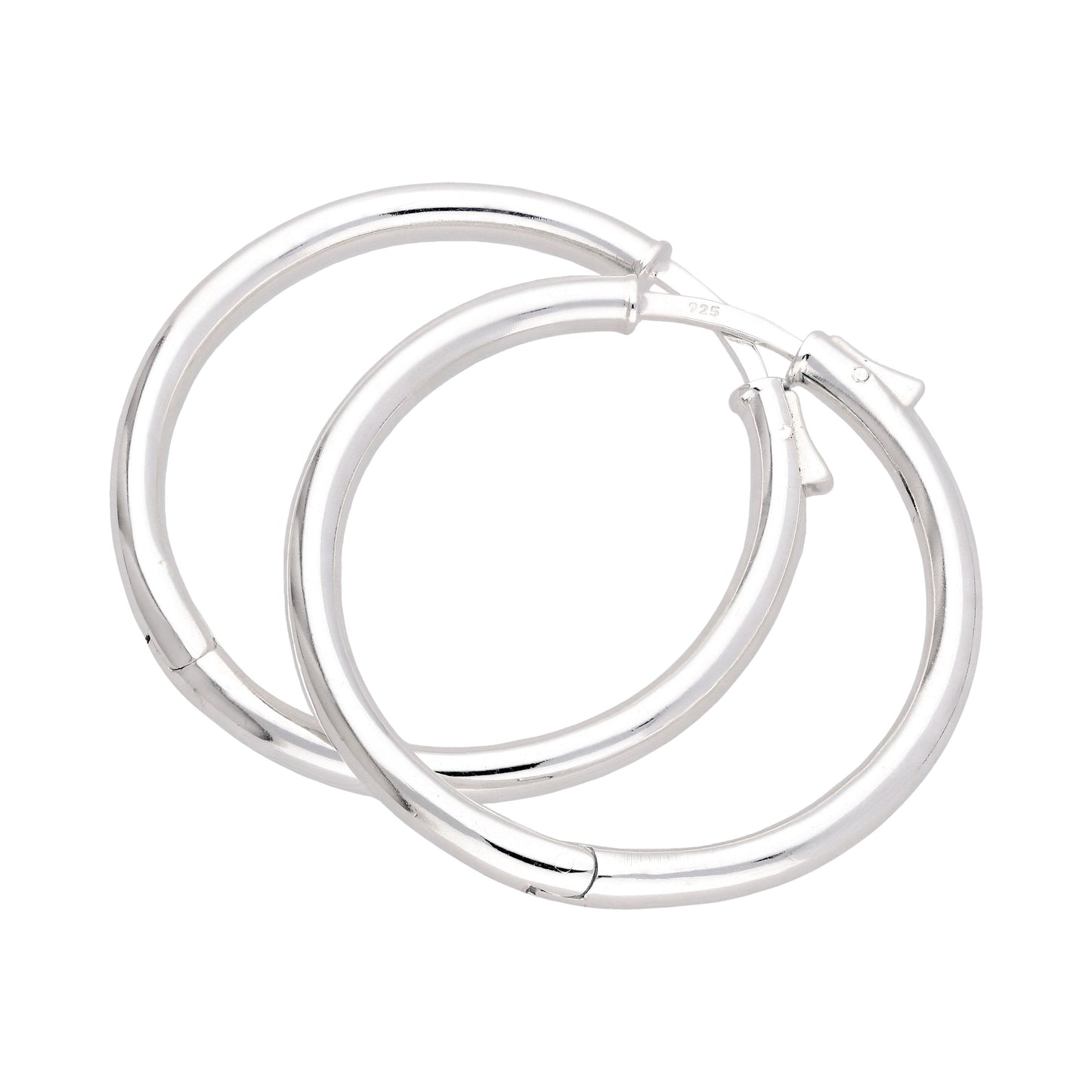 Sterlingsilber Rund Rohr Druckknopf 35mm Creolen Ohrringe