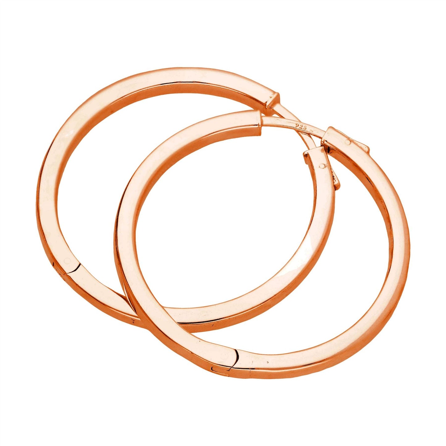 Roségold-beschichtete Sterling-Silber-Creolen mit Druckknopfverschluss, 40 mm