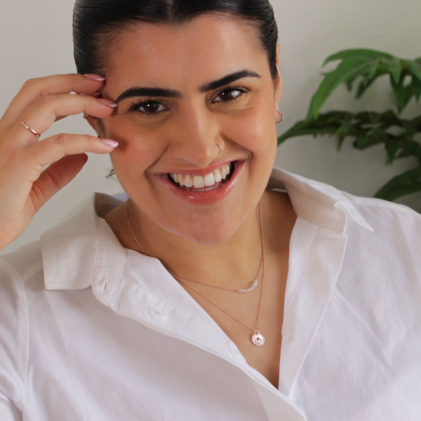 Rose vergoldetes Sterling Silber CZ Perlen 16 Zoll Halskette