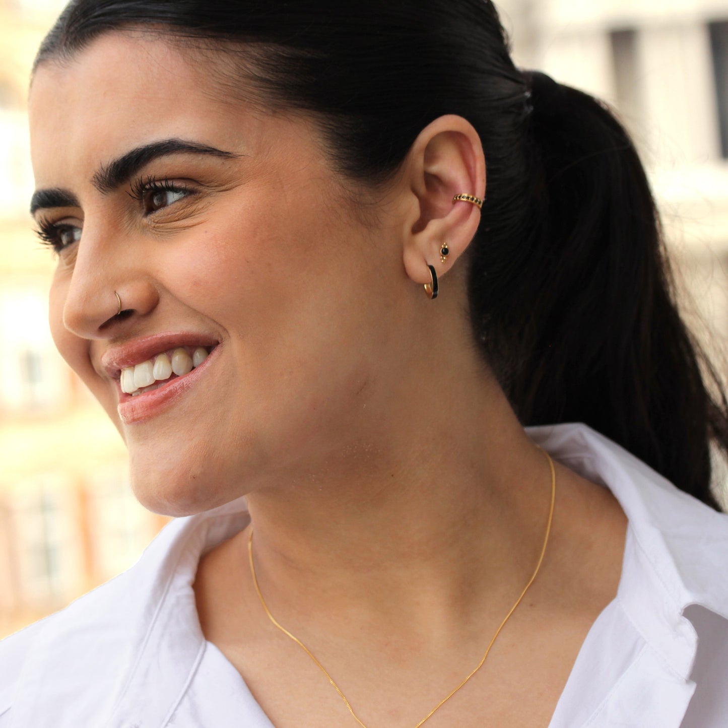 Vergoldet Sterlingsilber Schwarz 13mm Creolen Ohrstecker