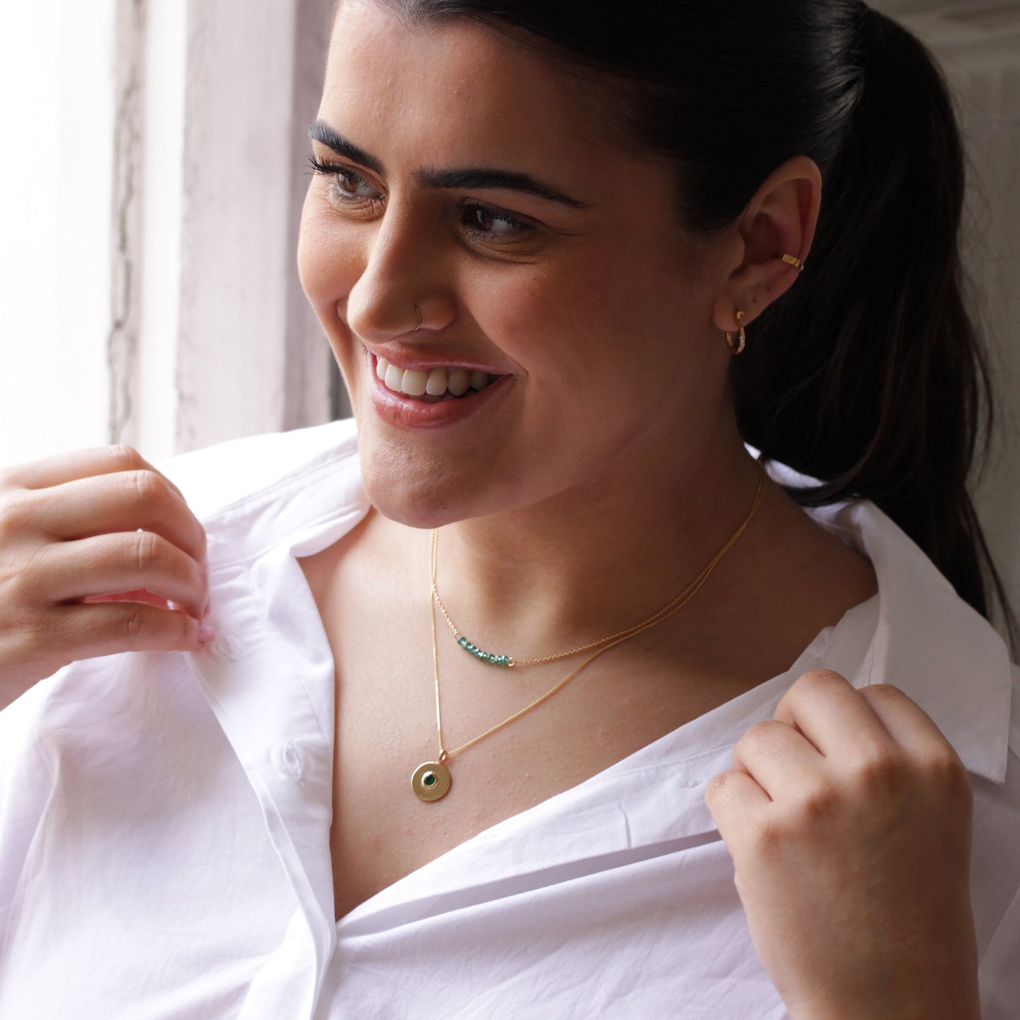 Gold-beschichtete Sterling-Silber-Halskette mit smaragdgrünem CZ-Medallion 14–32 Zoll