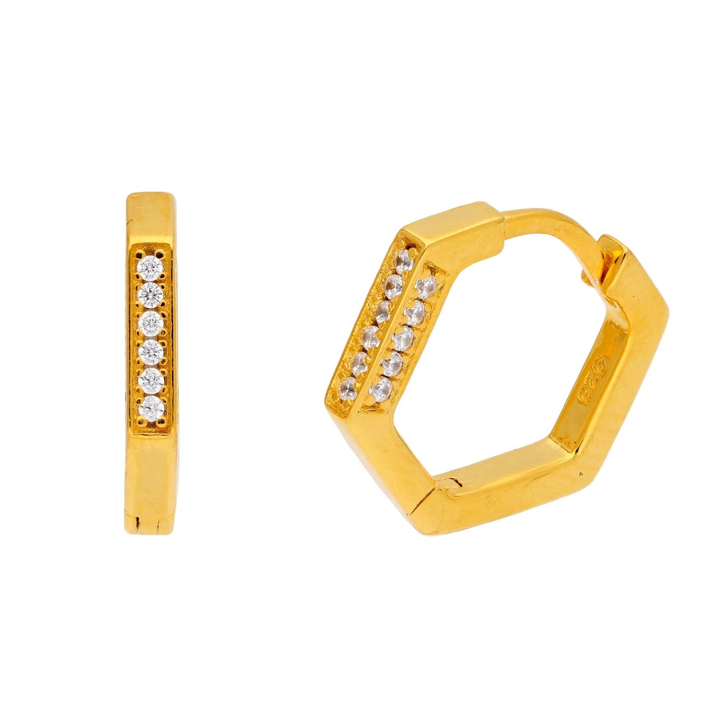 Vergoldete Sterling-Silber-Creolen mit 14 mm großen Zirkonia-Steinen