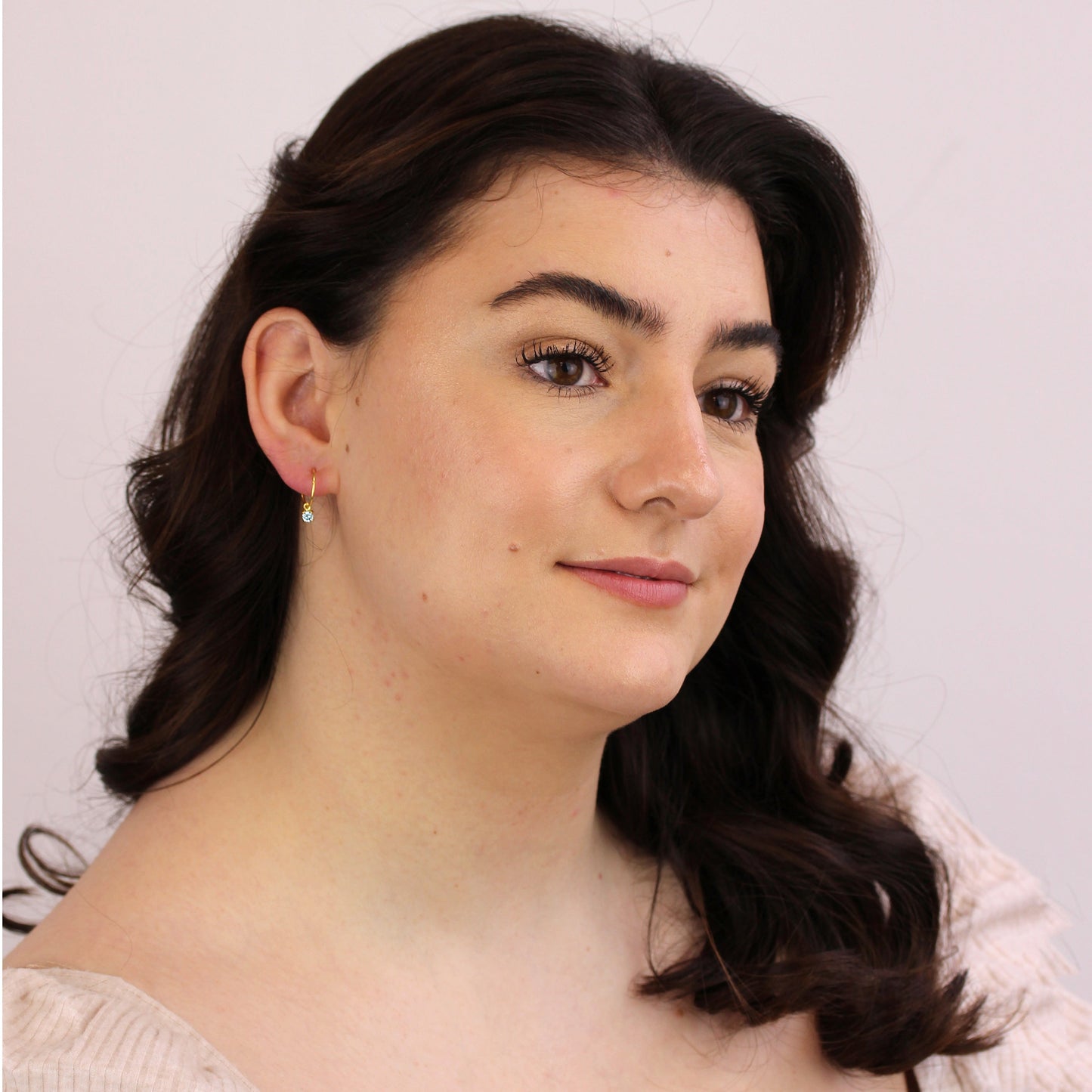 Vergoldet Sterlingsilber Aquamarin CZ 12mm Anhänger Creolen Ohrringe