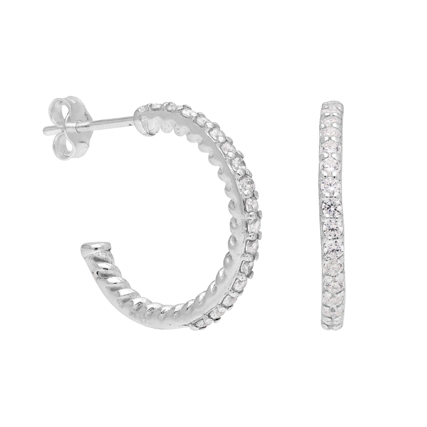 Sterlingsilber CZ Gedreht 18mm Creolen Ohrstecker