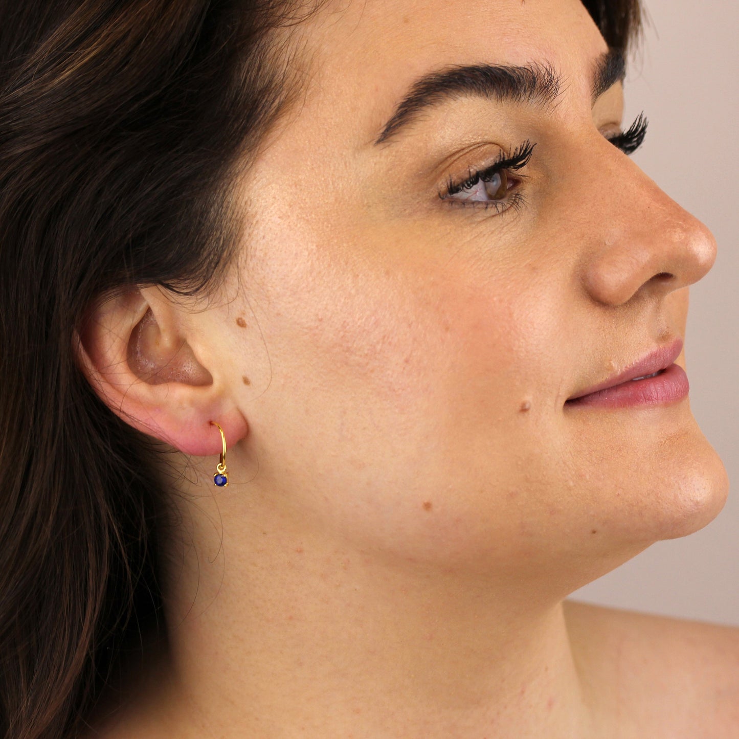 Vergoldet Sterlingsilber Saphir CZ September 12mm Creolen Ohrringe